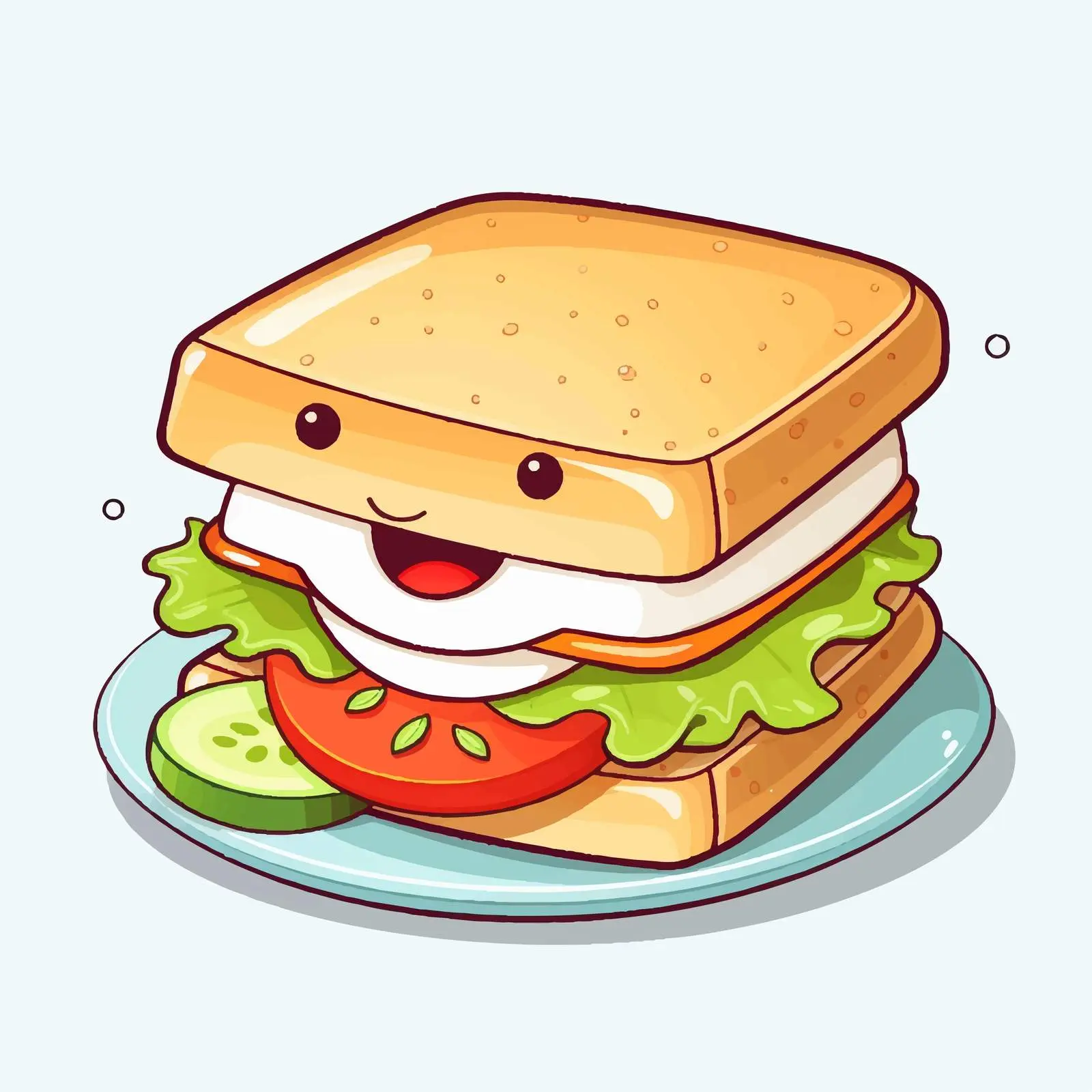 Cute Sandwich on Plate Line Vector Illustration — free download from Dotvec