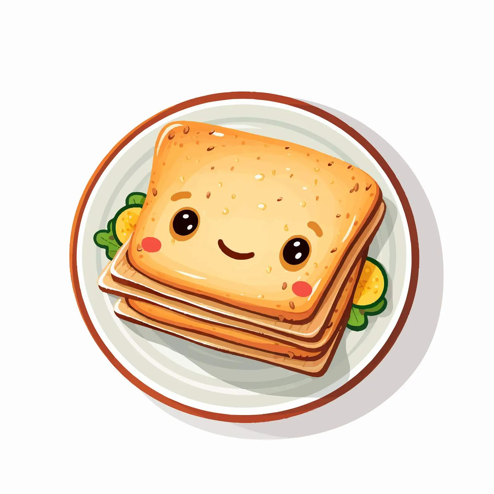 Cute Sandwich Vector Illustration on White Plate – free cartoon sandwich image from Dotvec