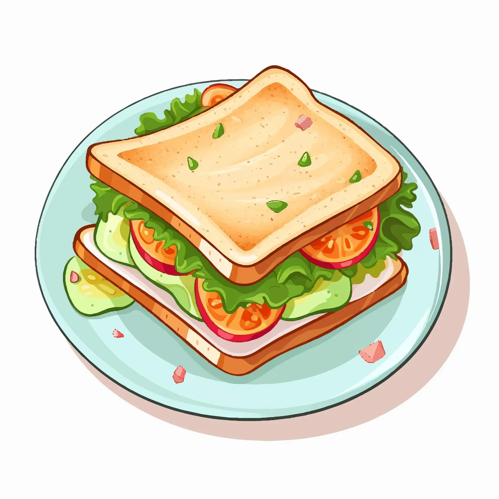 Cute Sandwich on Plate Vector Illustration – free cartoon sandwich image from Dotvec