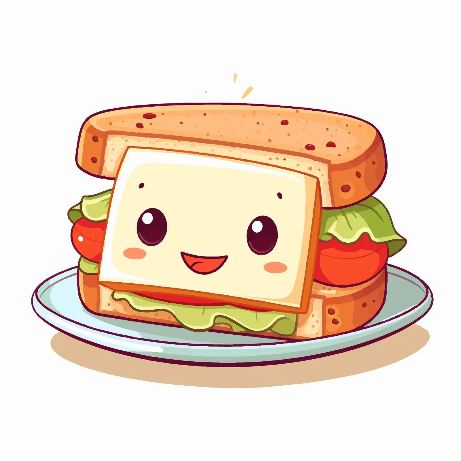 Cute Sandwich on Plate Vector Illustration – free cartoon sandwich image from Dotvec