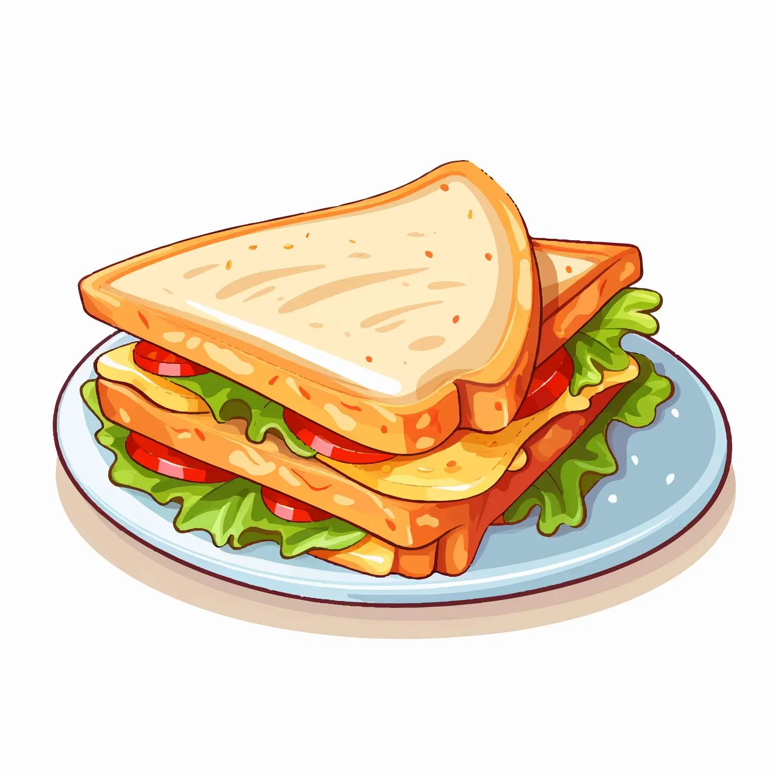Cute Sandwich Vector Illustration on White Plate – free cartoon sandwich image from Dotvec