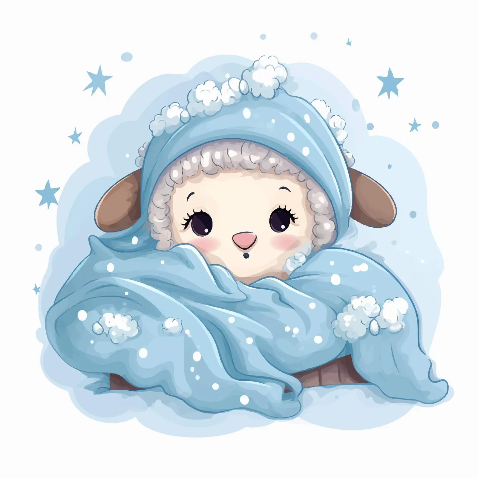 Adorable Sheep in Bed with Cold Illustration – free winter animals image from Dotvec