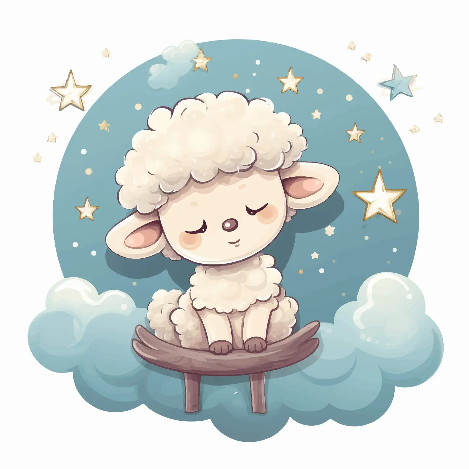 Calm Night Illustration of Sheep and Star – free starry image from Dotvec