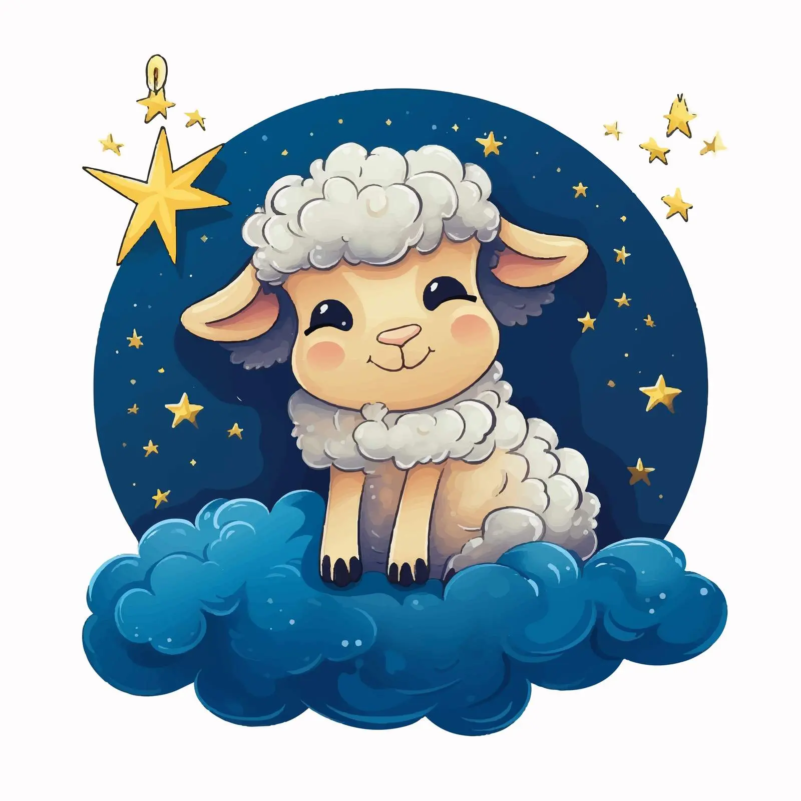 Cute Sheep Wishing on Falling Star Illustration – free starry image from Dotvec