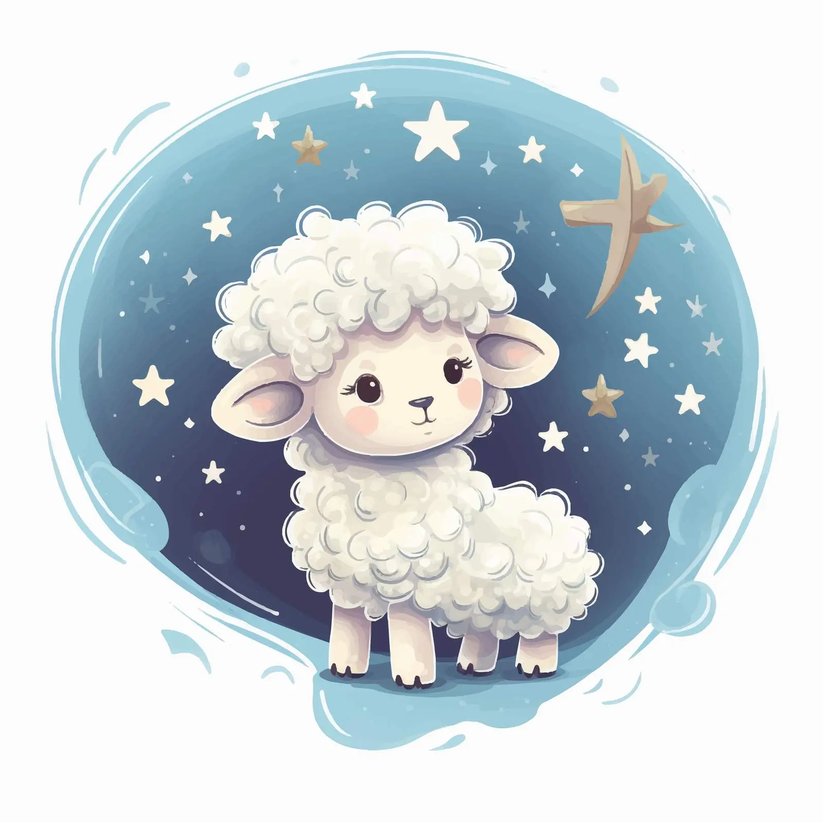 Cute Sheep Wishing on a Falling Star – free starry image from Dotvec