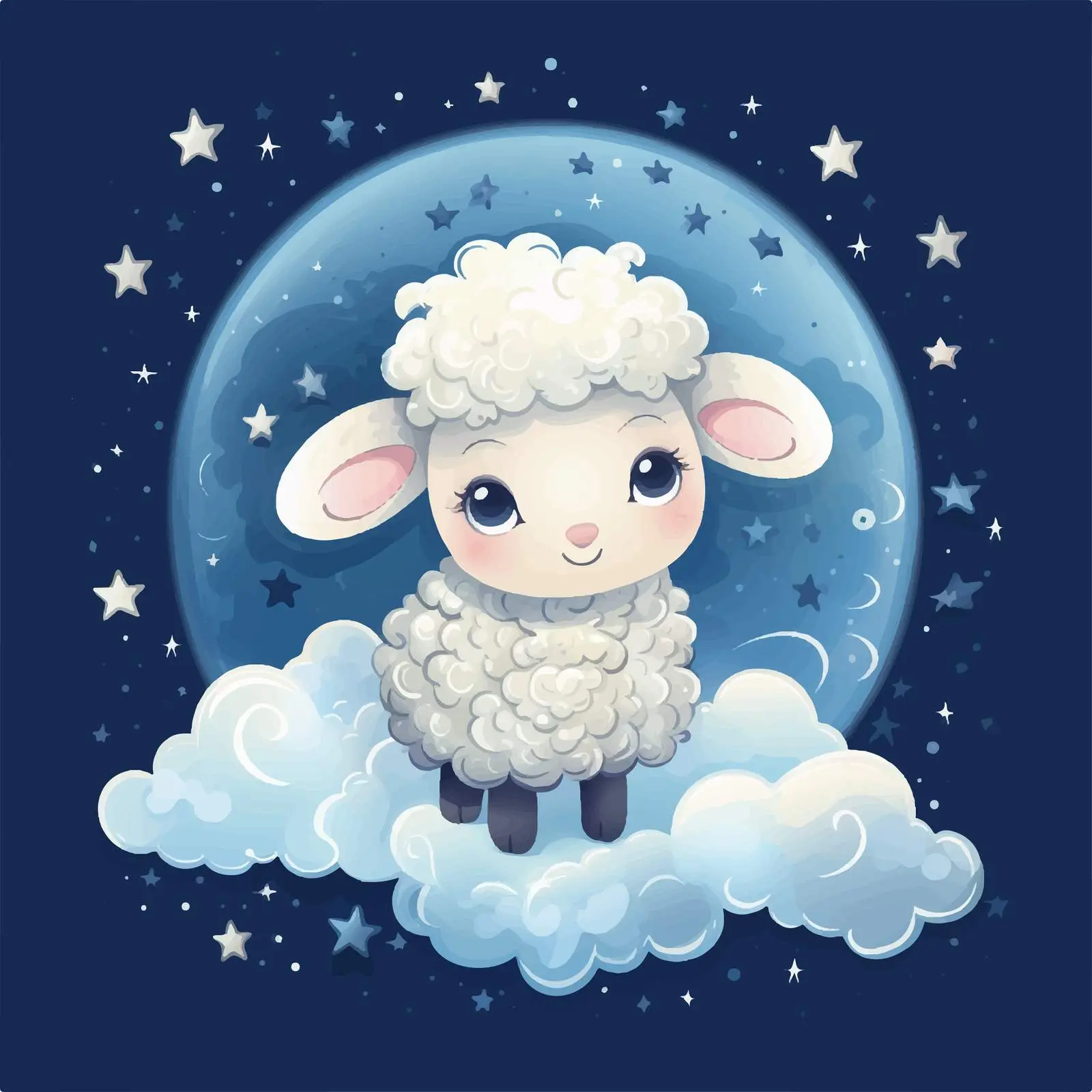 Cute Winged Sheep Under a Starry Night Sky — free download from Dotvec