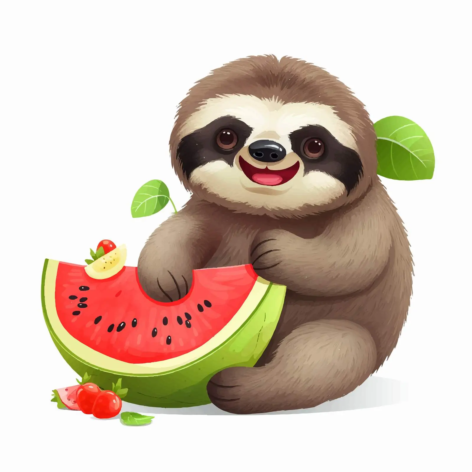 Cute Sloth Eating Watermelon Vector Art — free download from Dotvec
