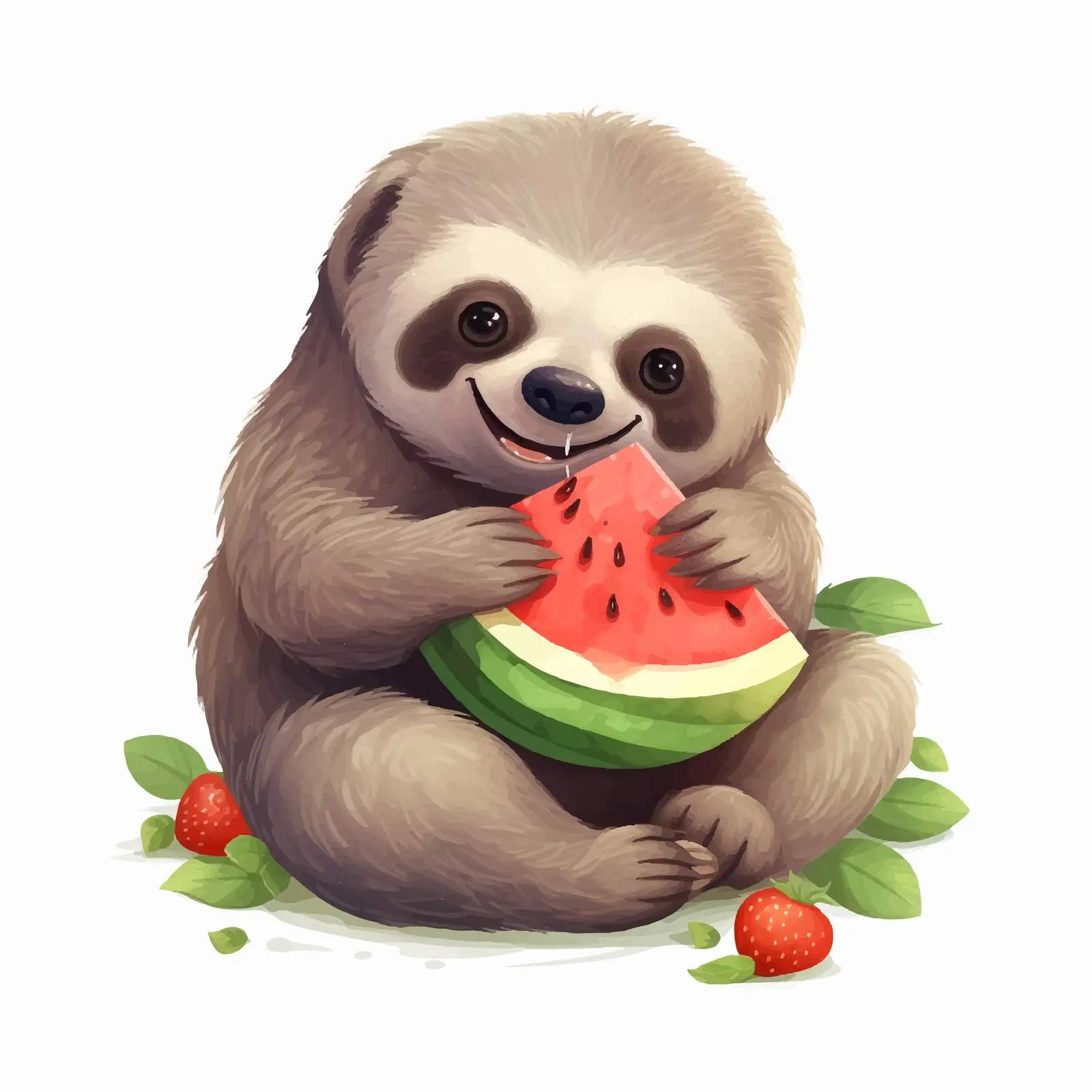 Cute Sloth Eating Watermelon Illustration — free download from Dotvec