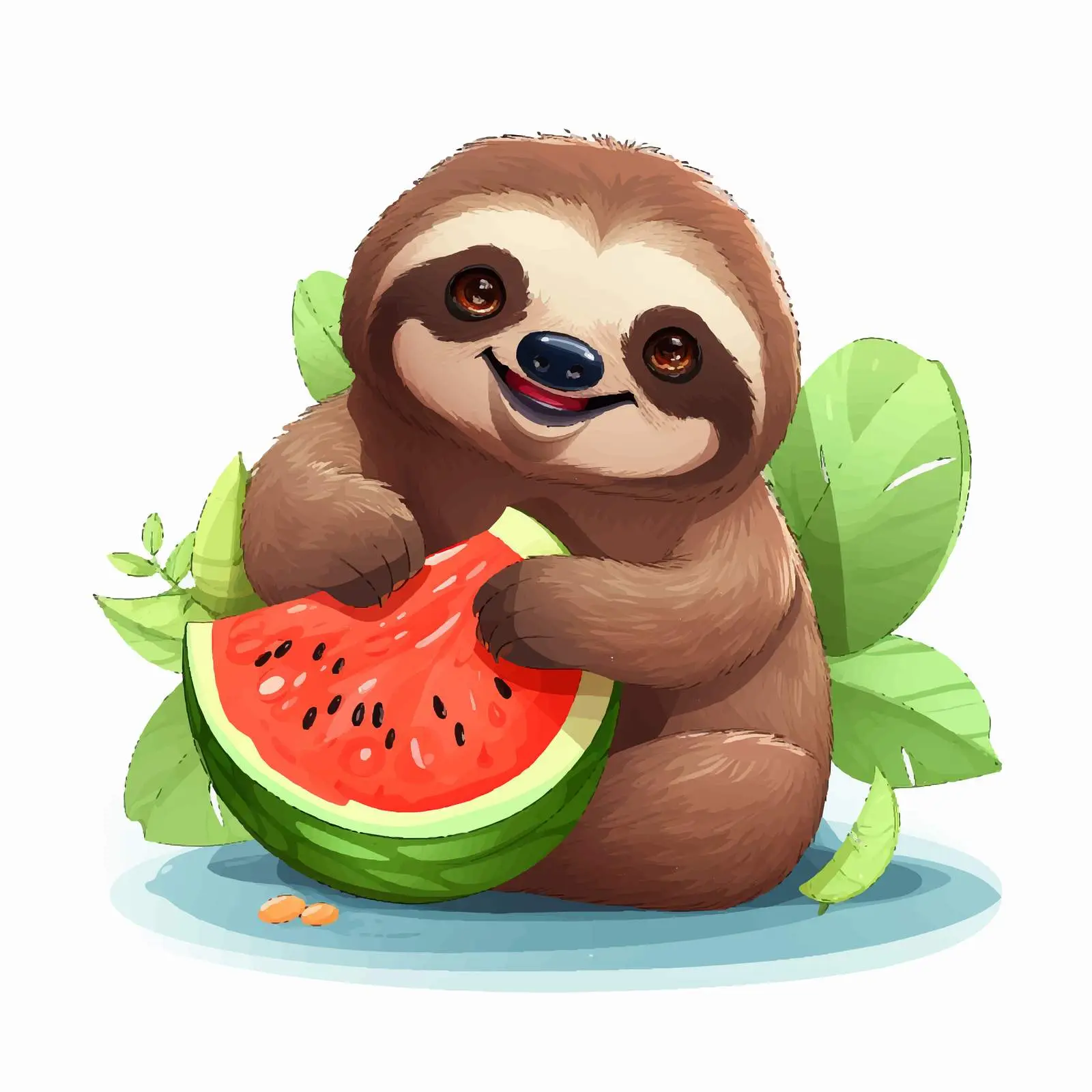 Cute Sloth Eating Watermelon Vector Illustration — free download from Dotvec