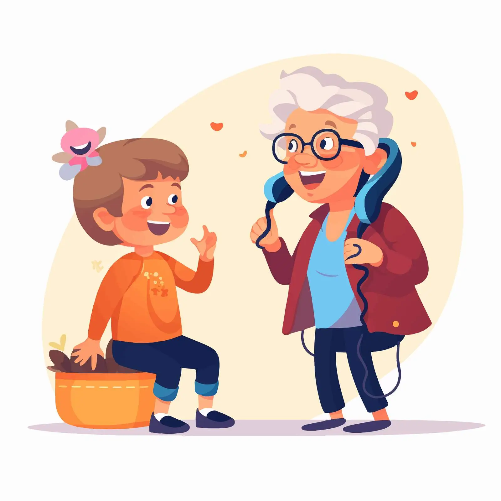 Smiling Granny Talking on Phone with Boy — free download from Dotvec