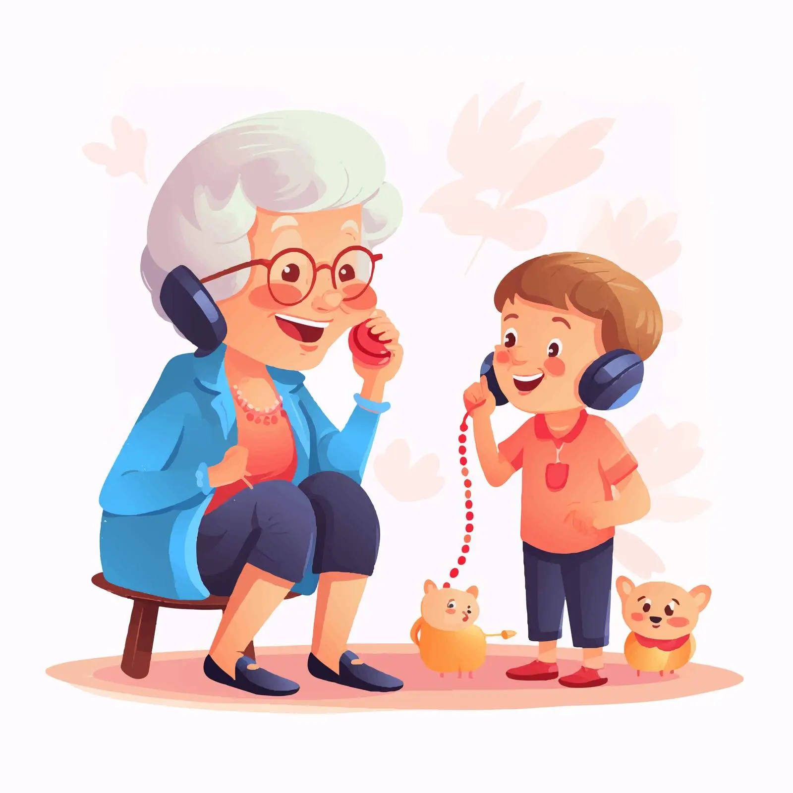 Smiling Granny Talking on Phone with Boy — free download from Dotvec