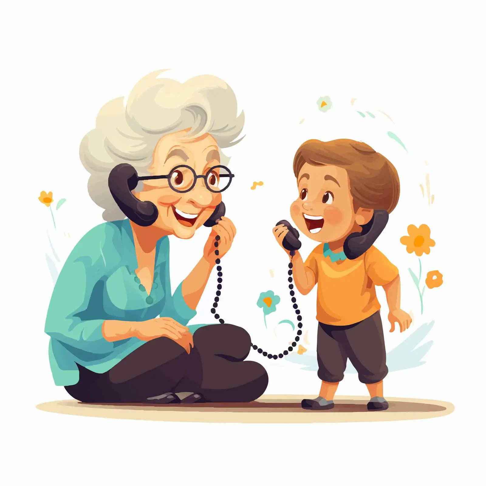 Smiling Granny Talking on the Phone with Child — free download from Dotvec