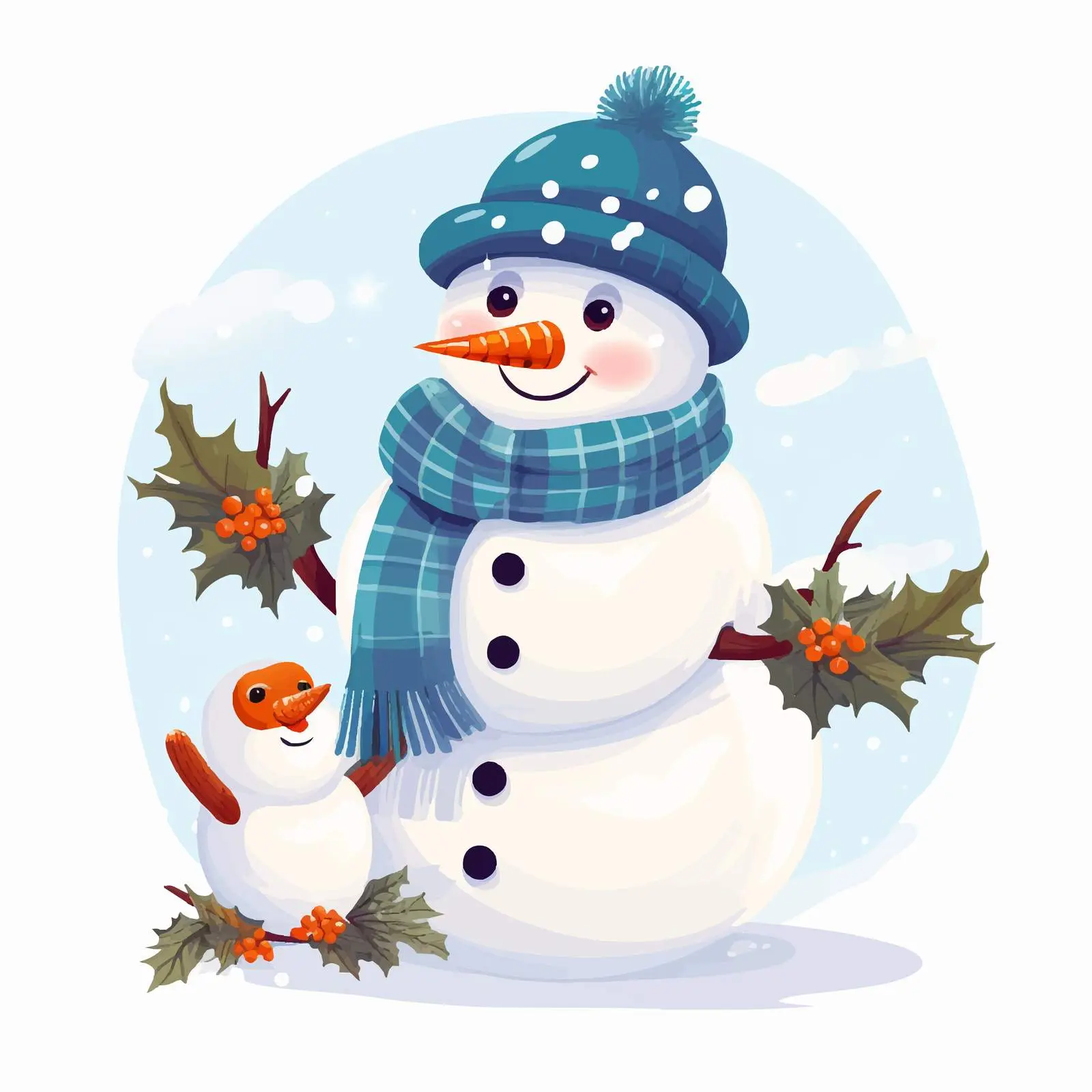 Cute Snowman with Birds on Twig Arms — free download from Dotvec