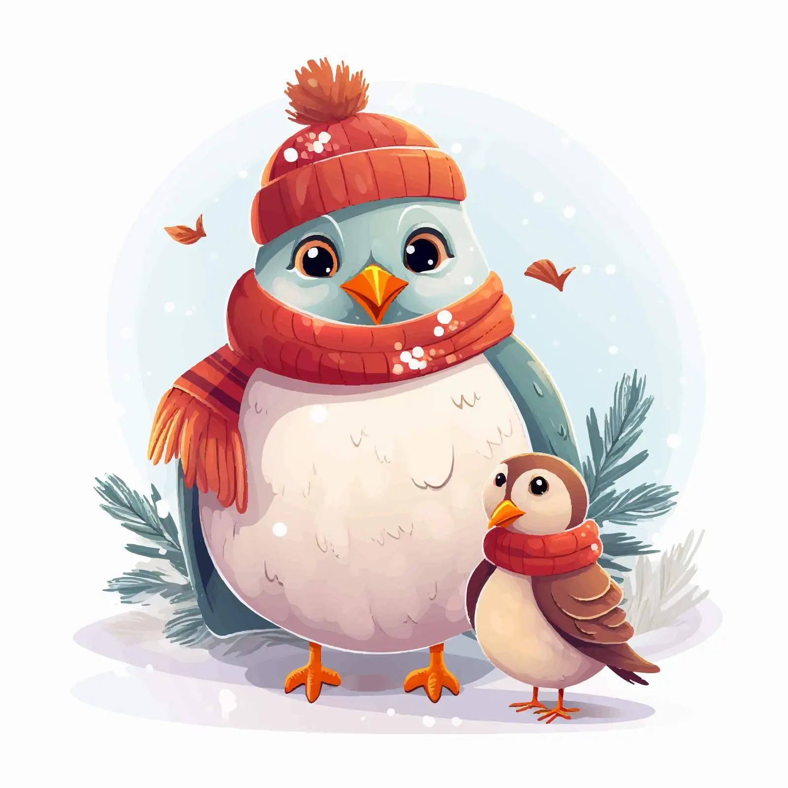 Cute Snowman with Birds and Twig Arms — free download from Dotvec