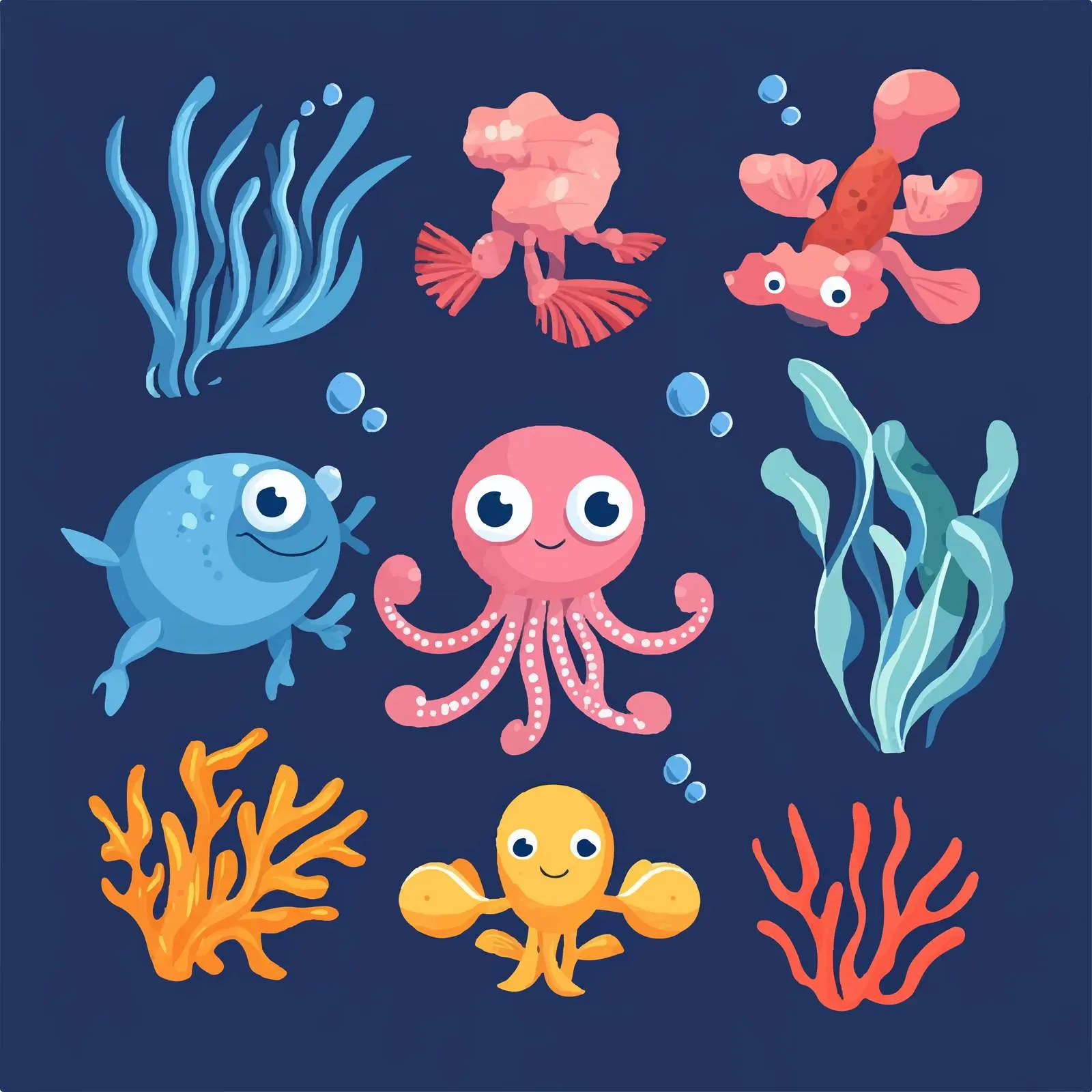 Cute Squid and Crab Vector Illustration – free vector marine life image from Dotvec