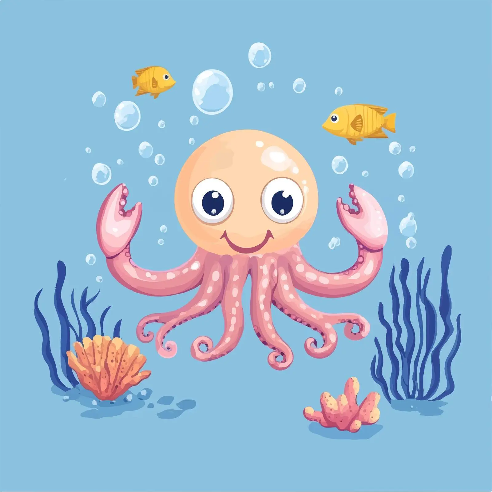 Cute Squid, Crab, Fish, and Coral Vector – free maritime image from Dotvec