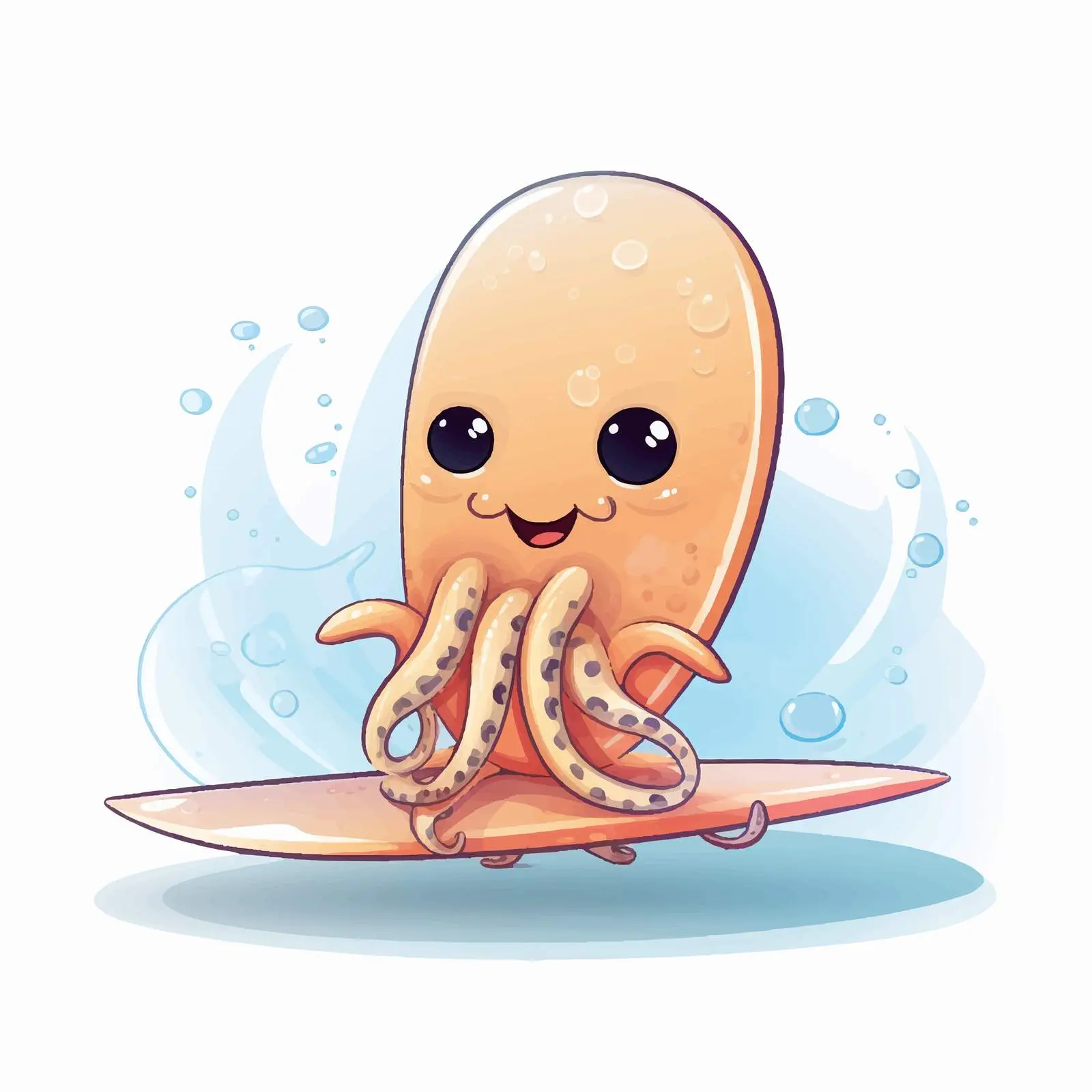 Cute Squid Surfing on a Surfboard Vector — free download from Dotvec