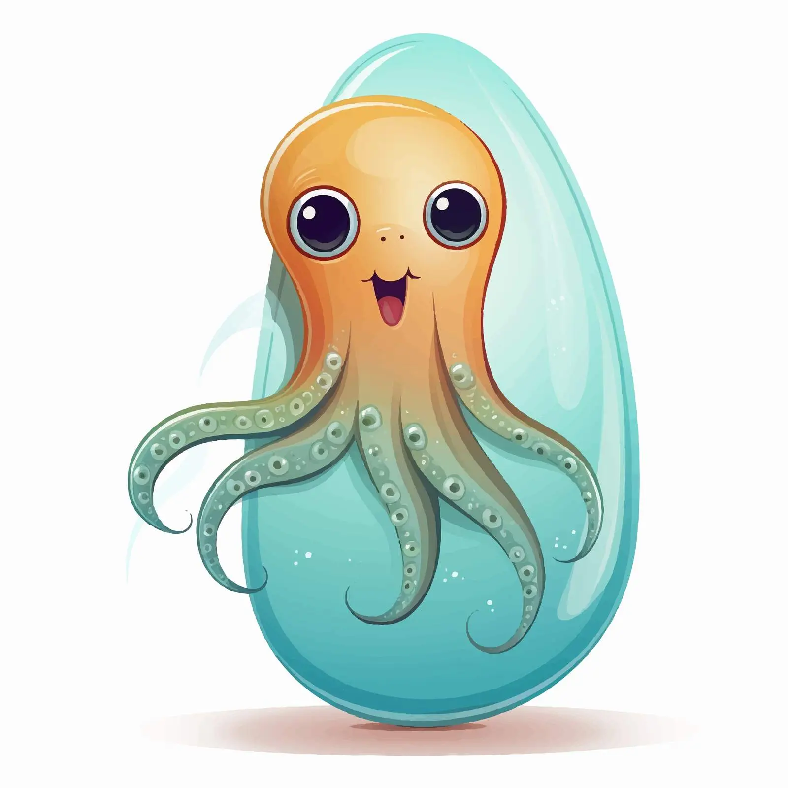 Cute Cartoon Squid Surfing on a Board – free nautical art image from Dotvec