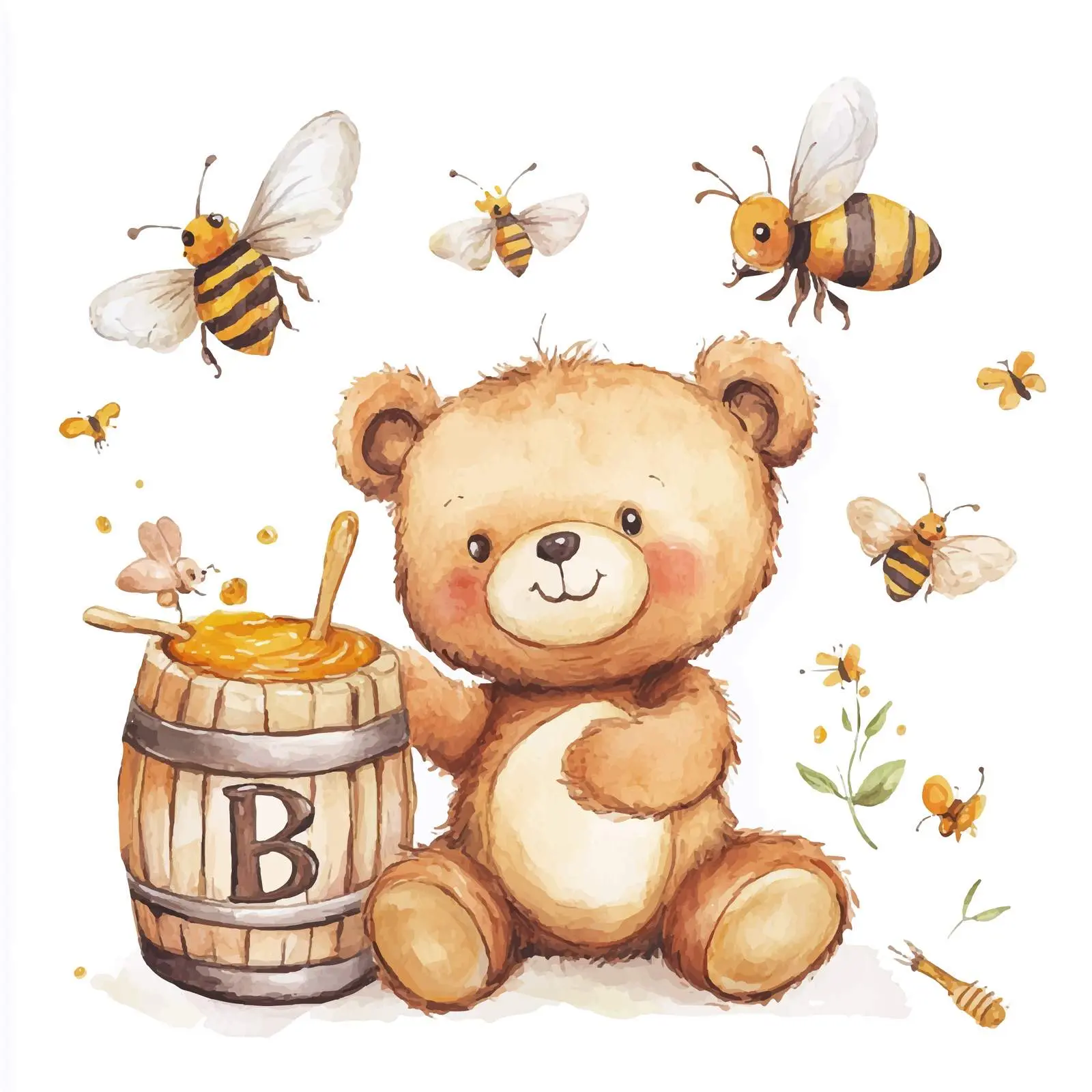 Whimsical Teddy Bear with Bees and Butterflies — free download from Dotvec