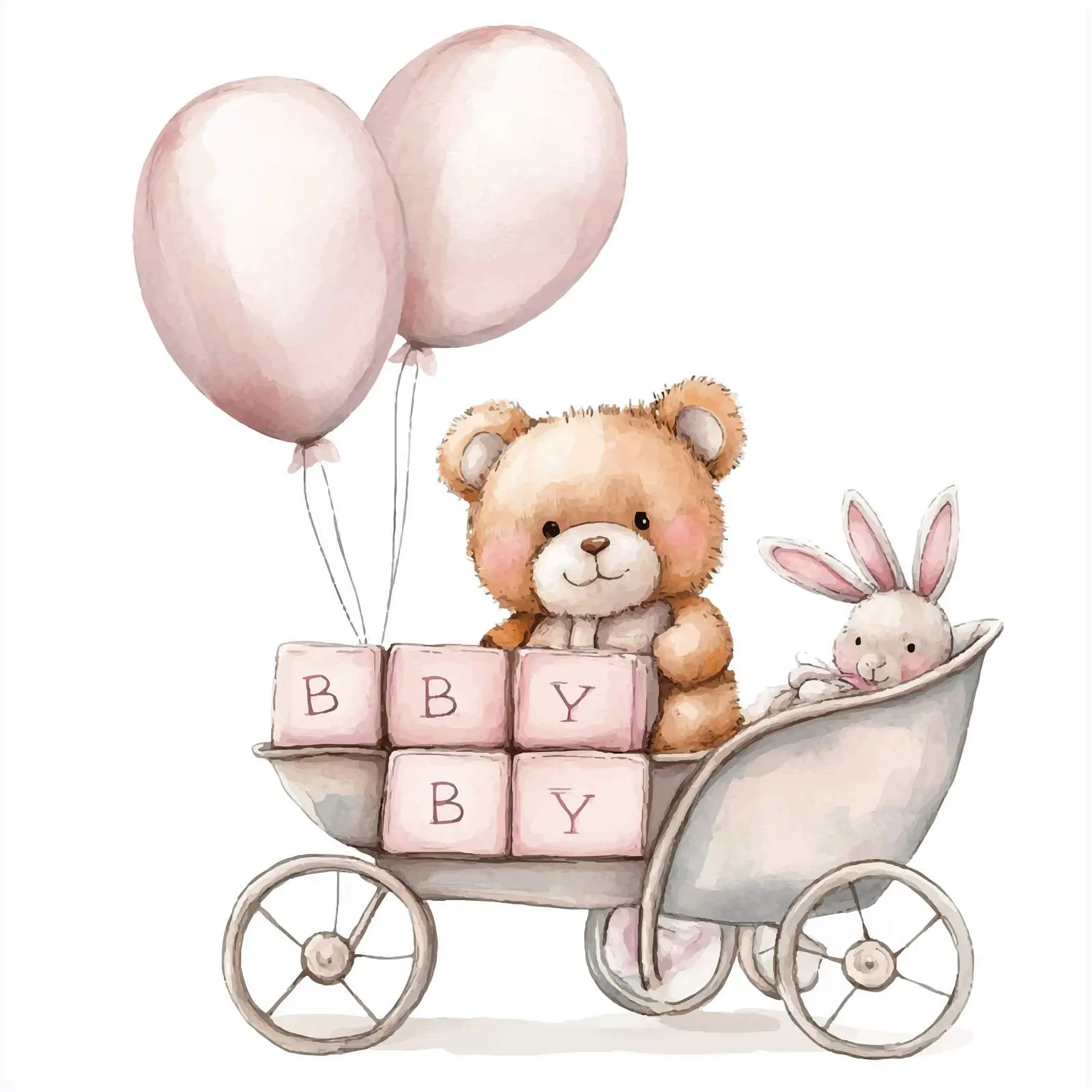 Cute Teddy Bear Bunny in Perambulator – free stuffed image from Dotvec