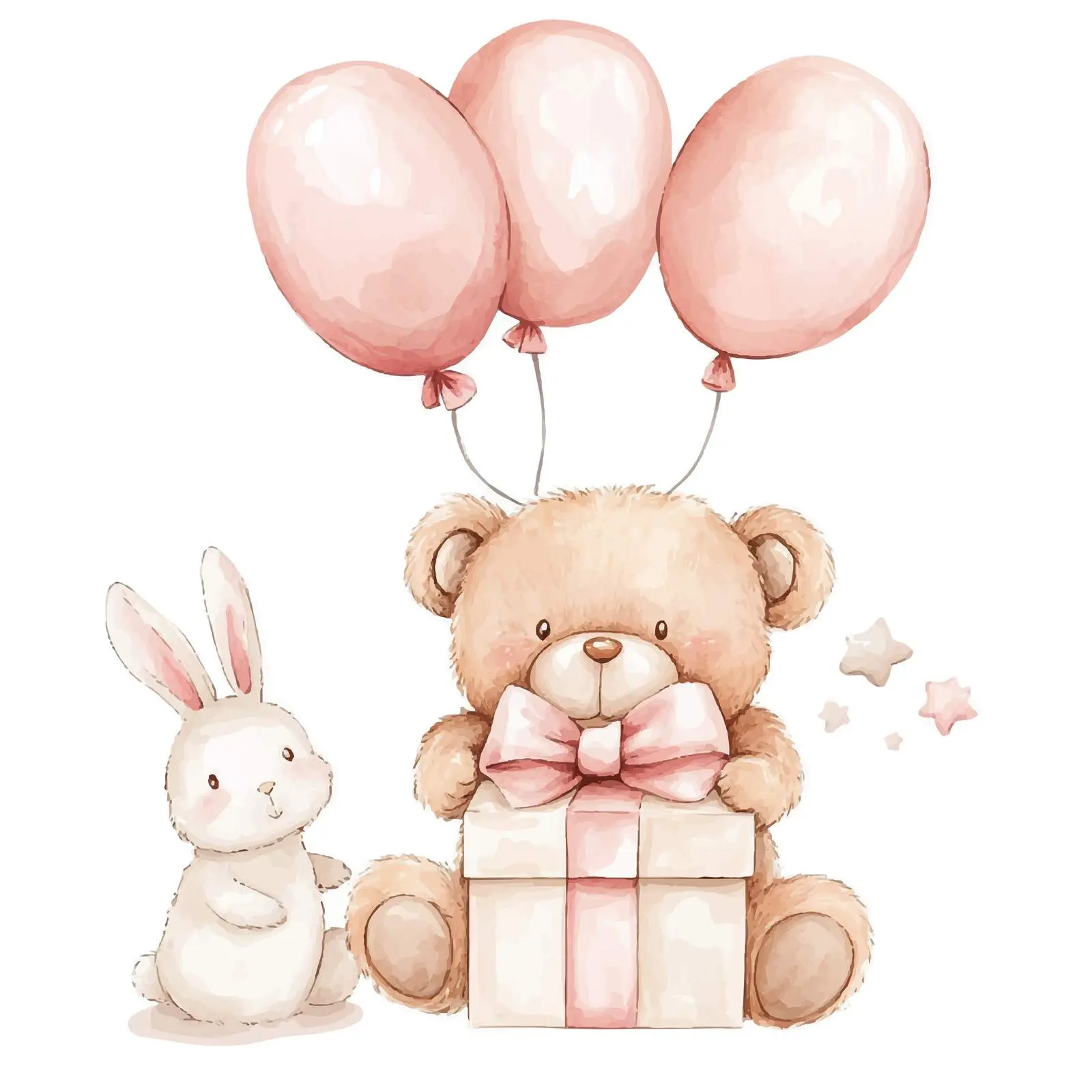 Cute Teddy Bear with Pink Bow and Balloons — free download from Dotvec