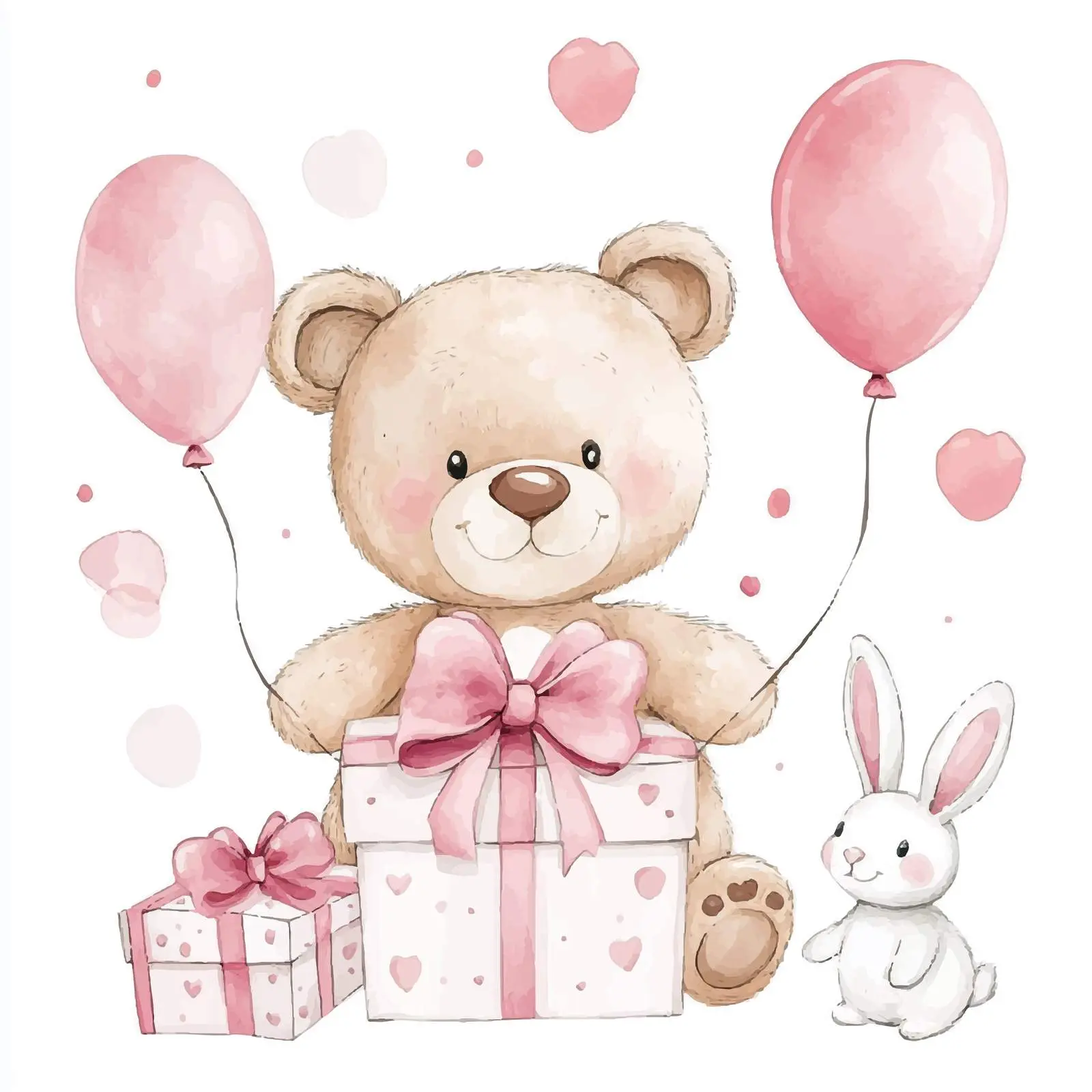 Cute Teddy Bear with Pink Bow and Balloons – free loon image from Dotvec