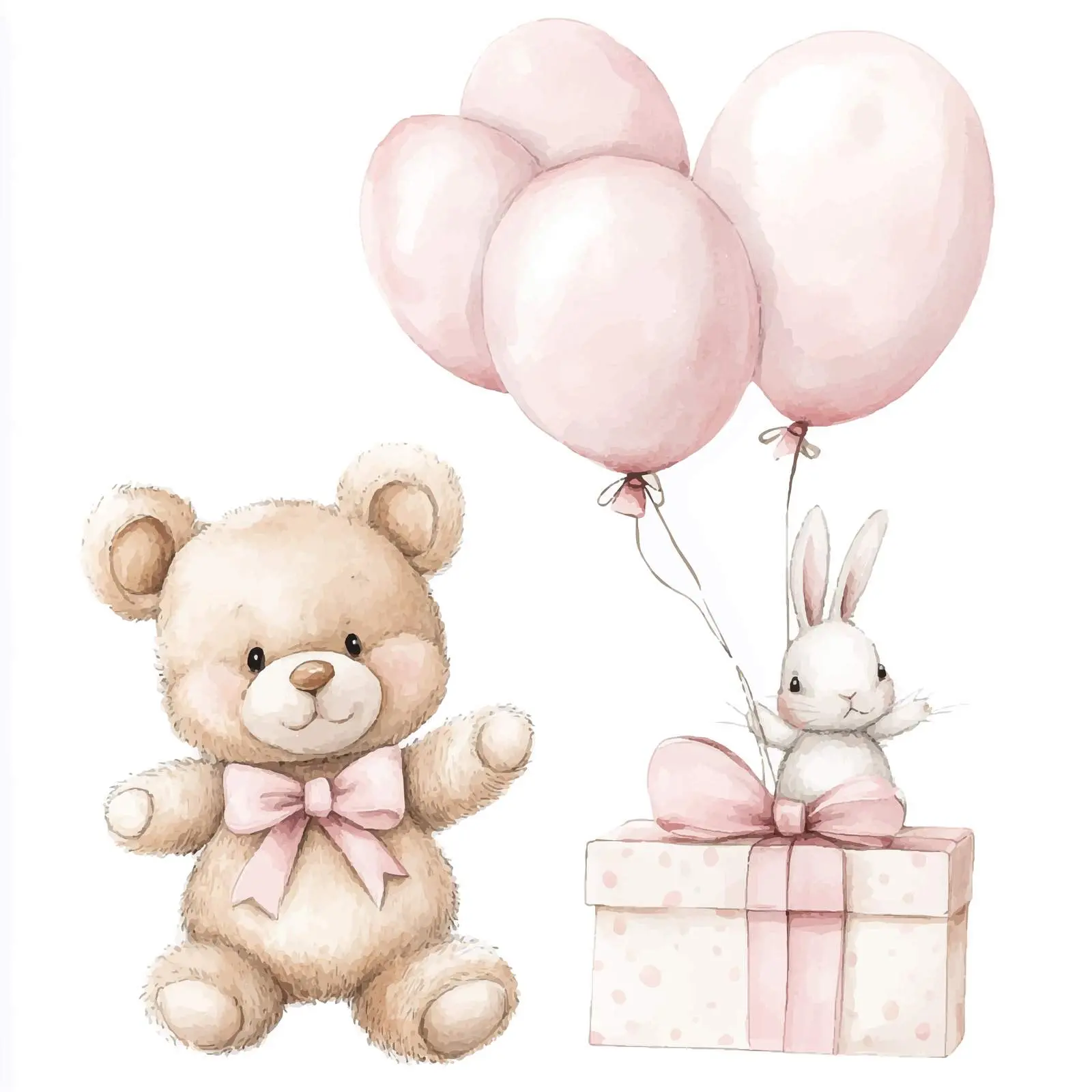 Cute Teddy Bear with Pink Bow and Balloons — free download from Dotvec