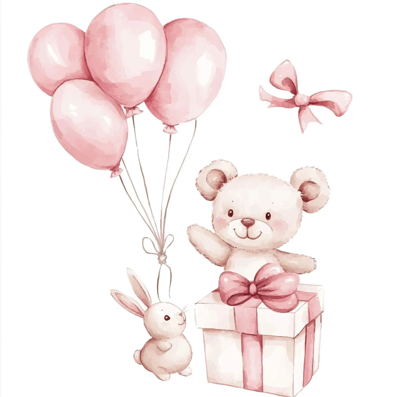 Cute Teddy Bear with Pink Bow and Balloons — free download from Dotvec