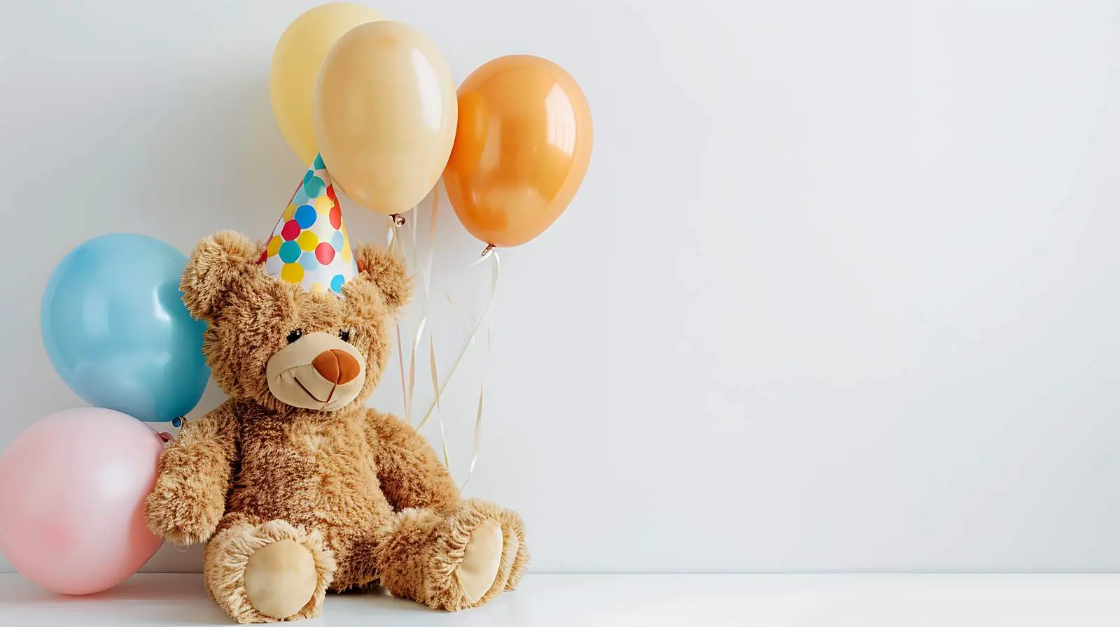 Cute Teddy Bear with Balloons in Party Hat – free animal image from Dotvec