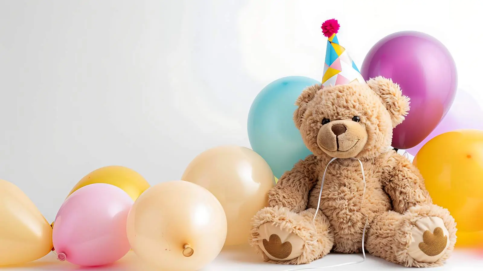 Teddy Bear Toy in Party Hat with Balloons – free animal image from Dotvec