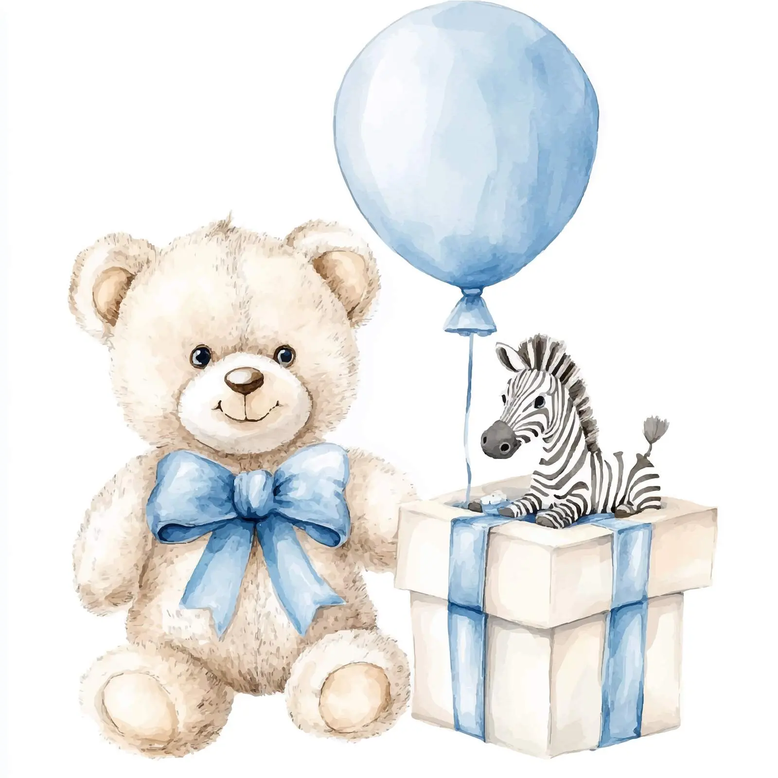 Cute Teddy Bear in Gift Box with Blue Bow – free zebra image from Dotvec