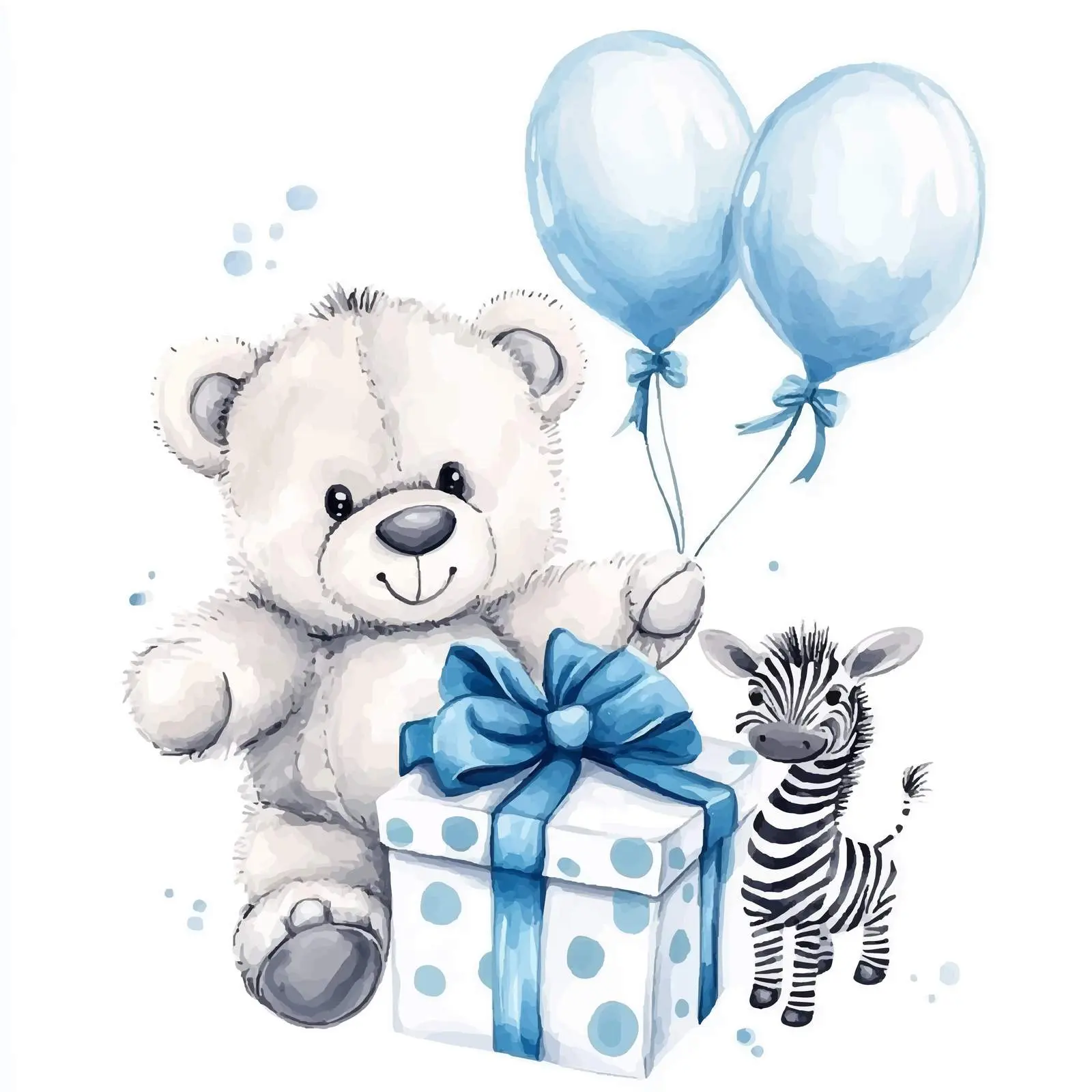 Cute Teddy Bear in Gift Box with Blue Bow – free fun decor image from Dotvec