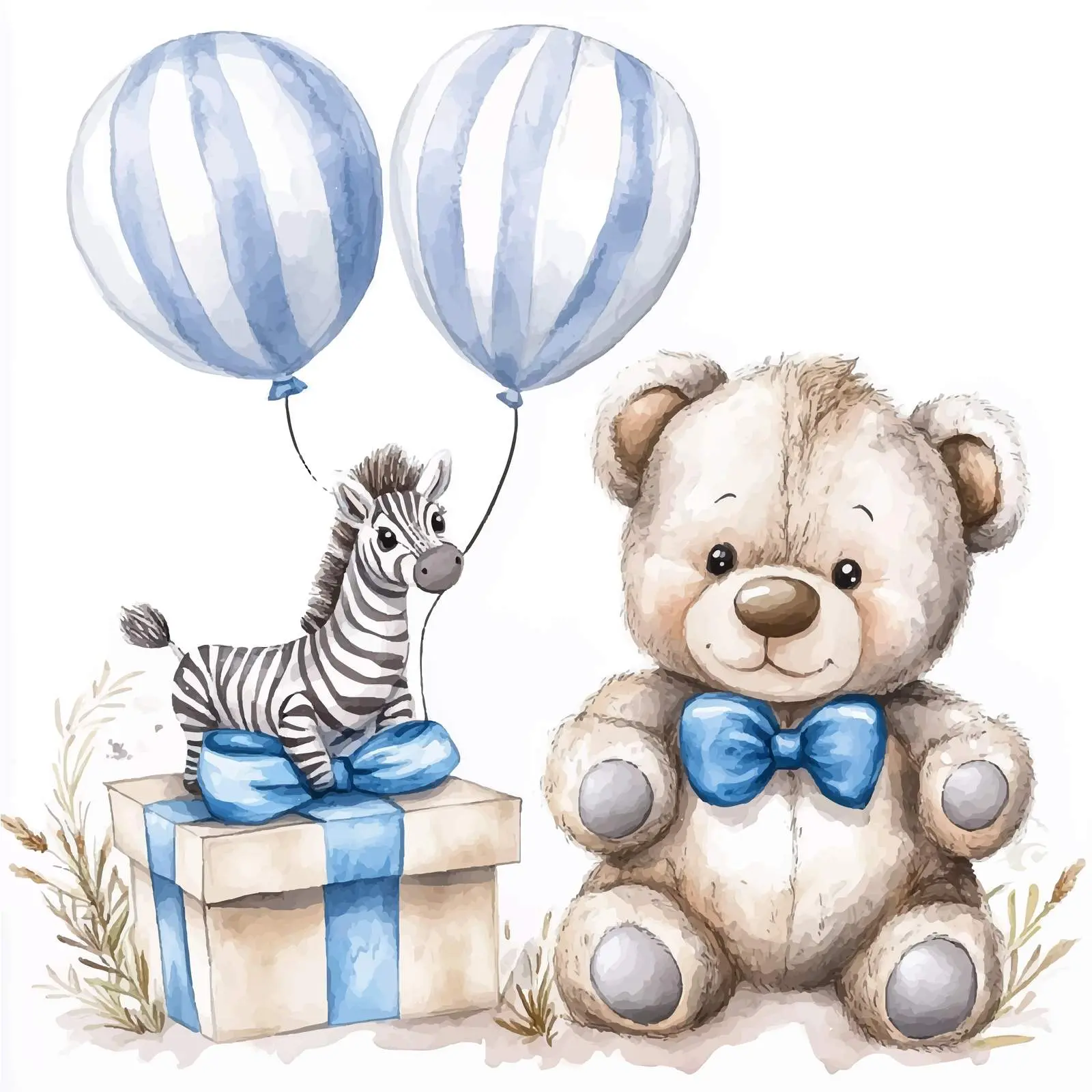 Cute Teddy Bear in Gift Box with Blue Bow – free zebra image from Dotvec