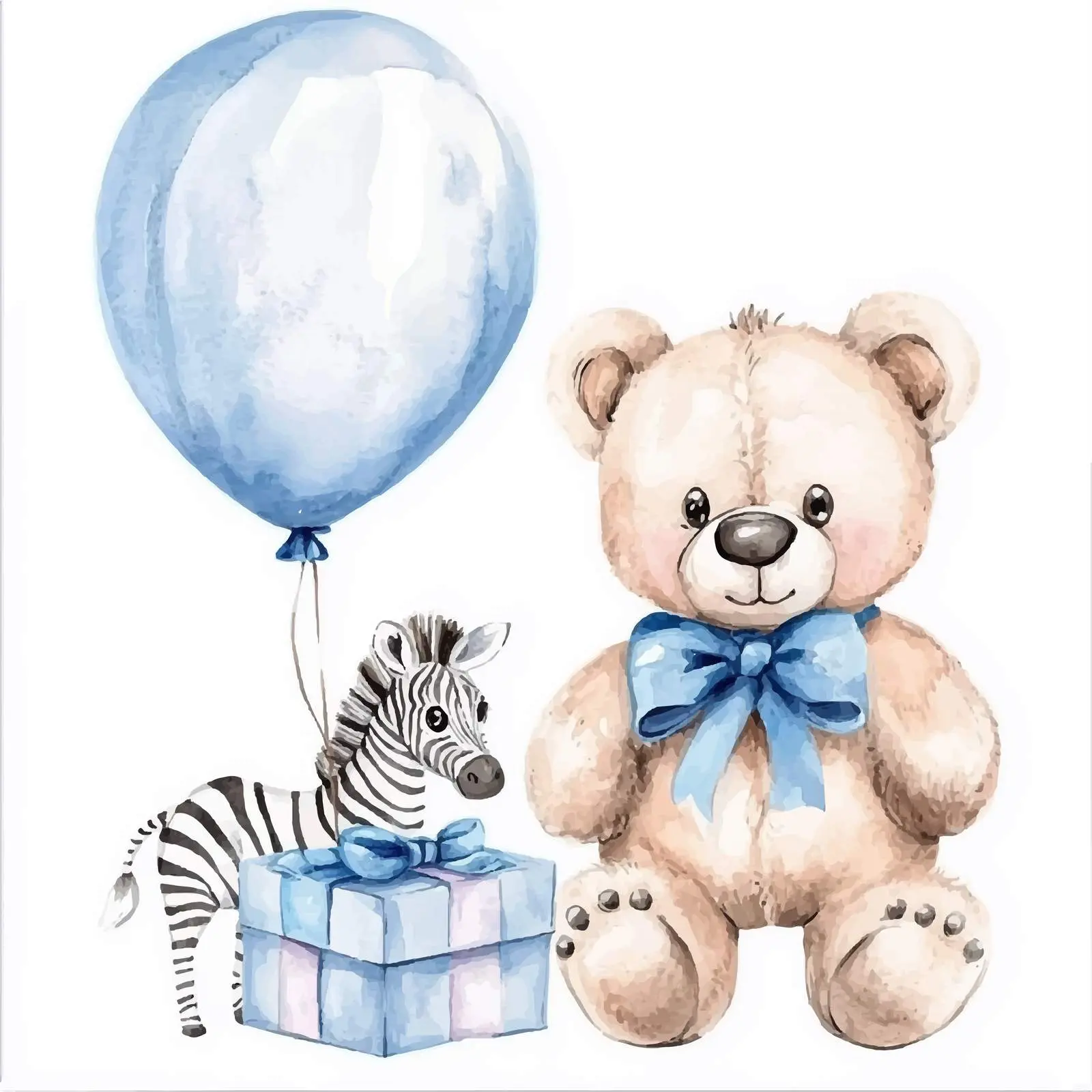 Cute Teddy Bear in Gift Box with Blue Bow – free zebra image from Dotvec