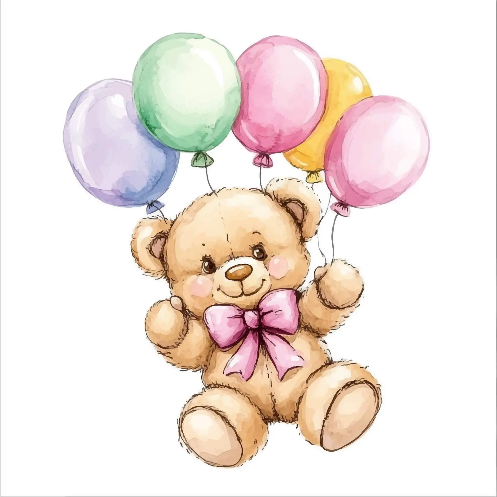 Cute Teddy Bear with Colorful Balloons – free cartoon bear image from Dotvec
