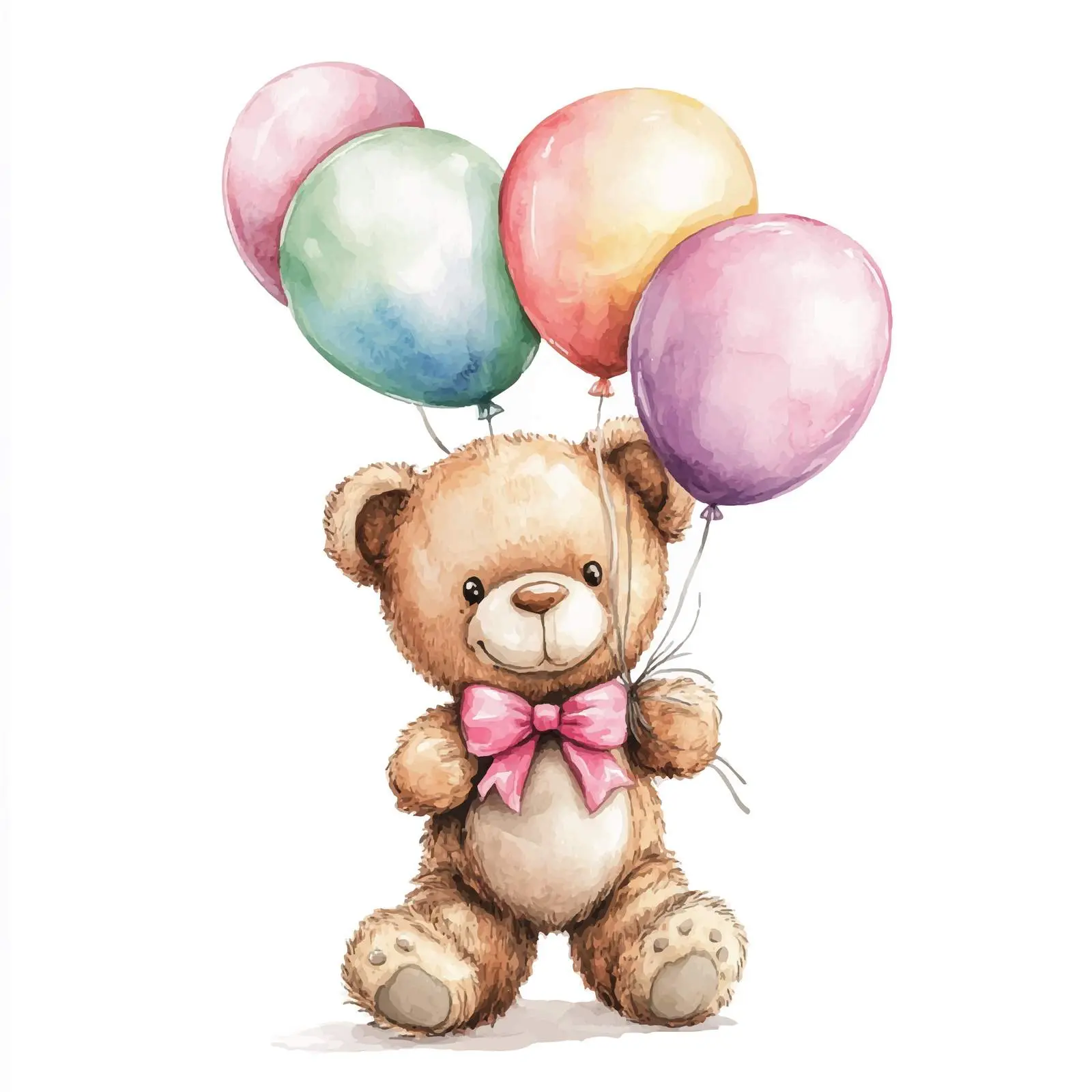 Cute Teddy Bear with Pink Bow and Balloons — free download from Dotvec