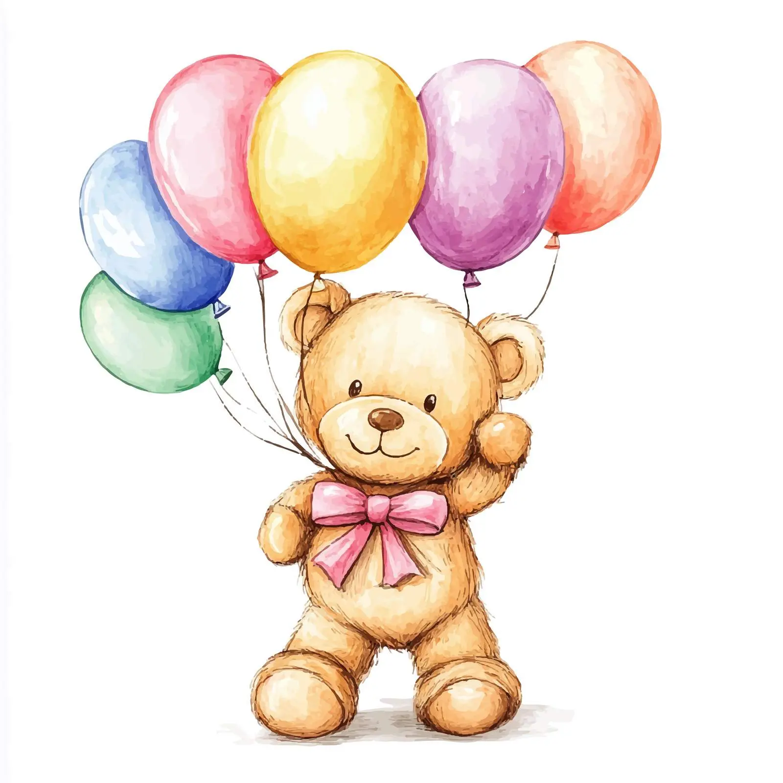 Cute Teddy Bear with Colorful Balloons – free cartoon characters image from Dotvec