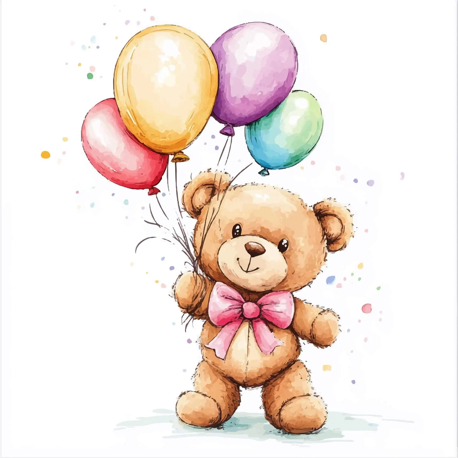 Cute Teddy Bear Holding Colorful Balloons – free cartoon bear image from Dotvec