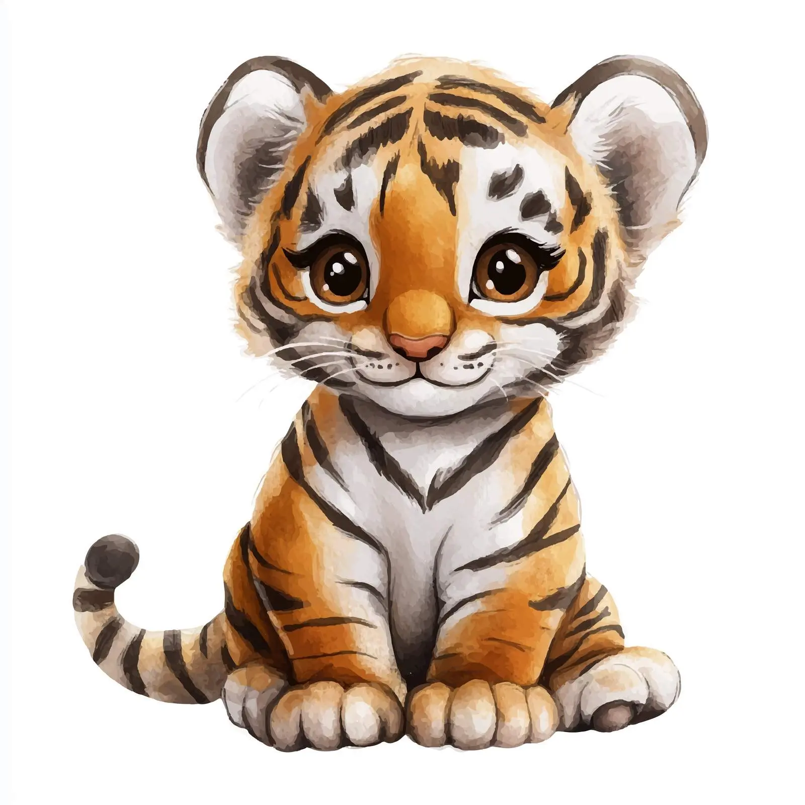 Cute Cartoon Watercolor Tiger Cub Illustration – free vector animal image from Dotvec