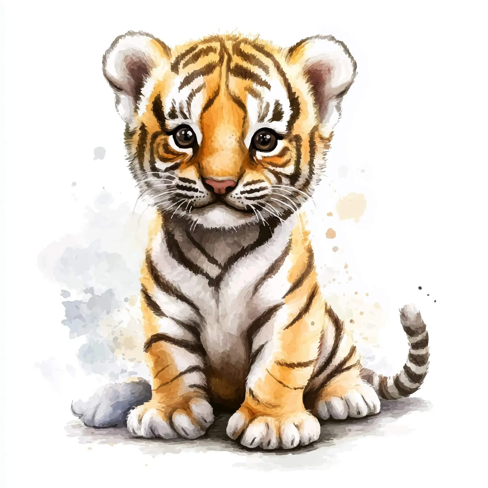 Cute Watercolor Tiger Cub Cartoon Illustration — free download from Dotvec