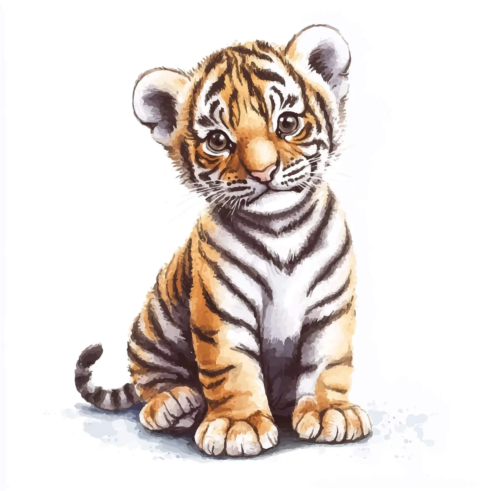 Adorable Watercolor Tiger Cub Cartoon Illustration – free endangered image from Dotvec
