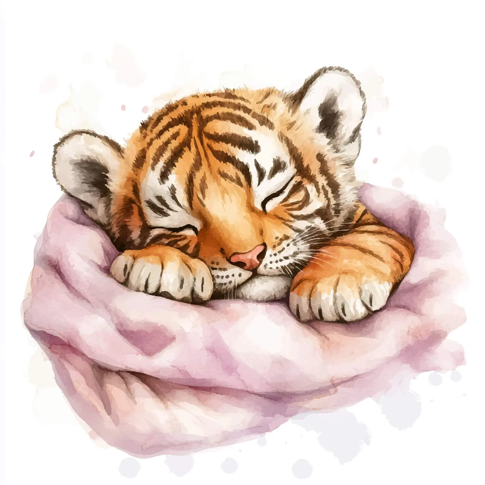 Sleeping Cute Tiger Cub in Pink Sheet – free colorful visuals image from Dotvec