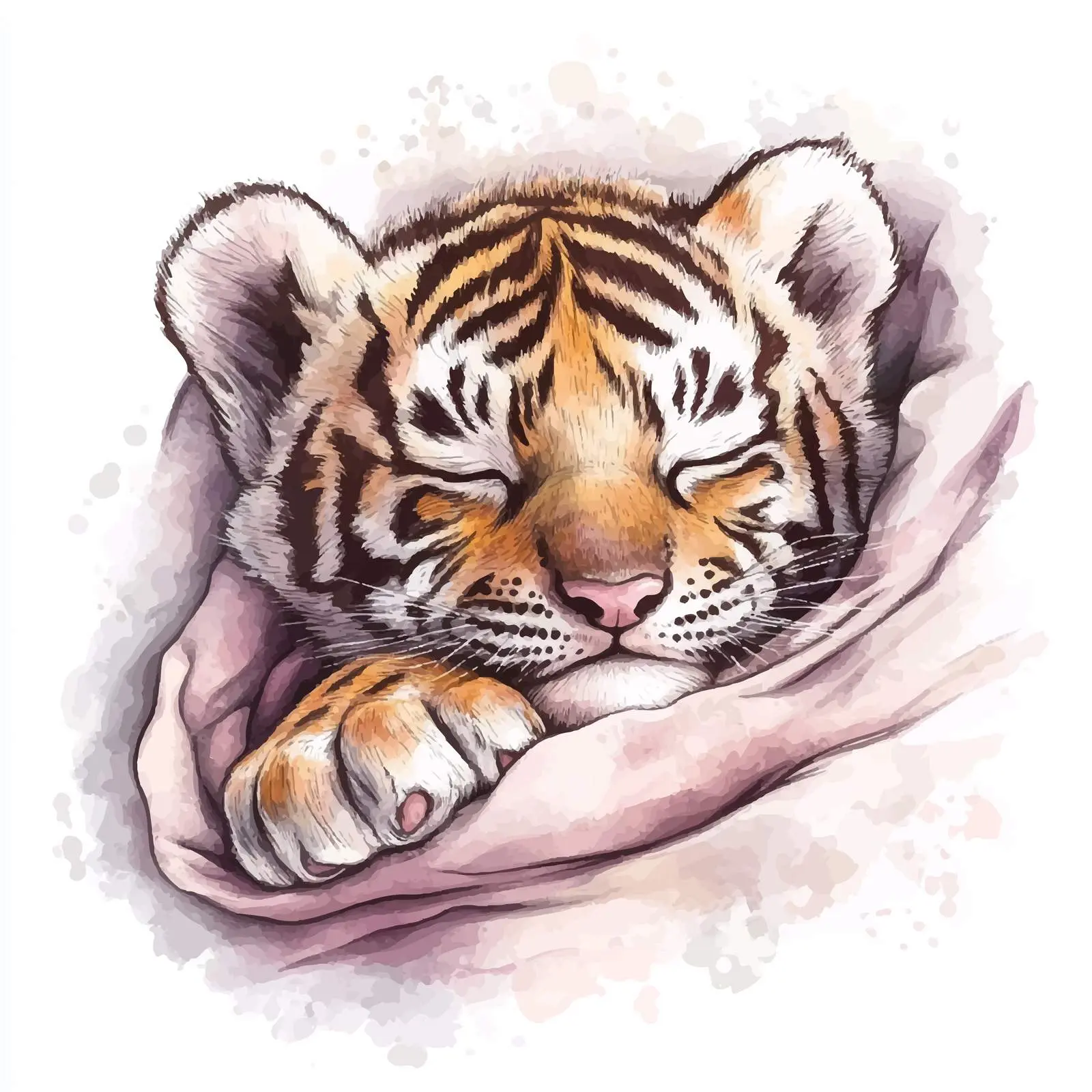 Adorable Tiger Cub Napping in Pink Sheet — free download from Dotvec