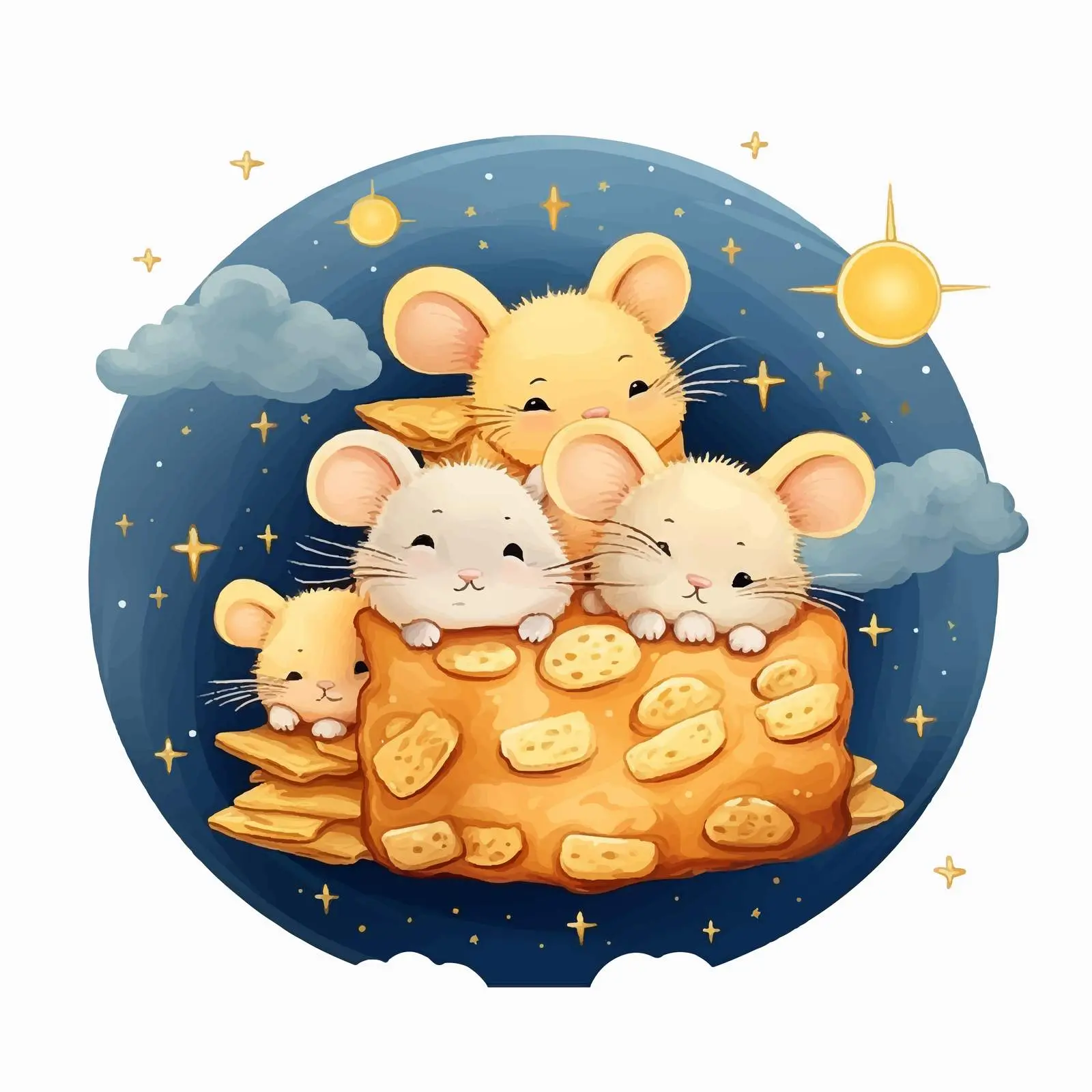 Adorable Cartoon Mice and Cheese Under Sky — free download from Dotvec