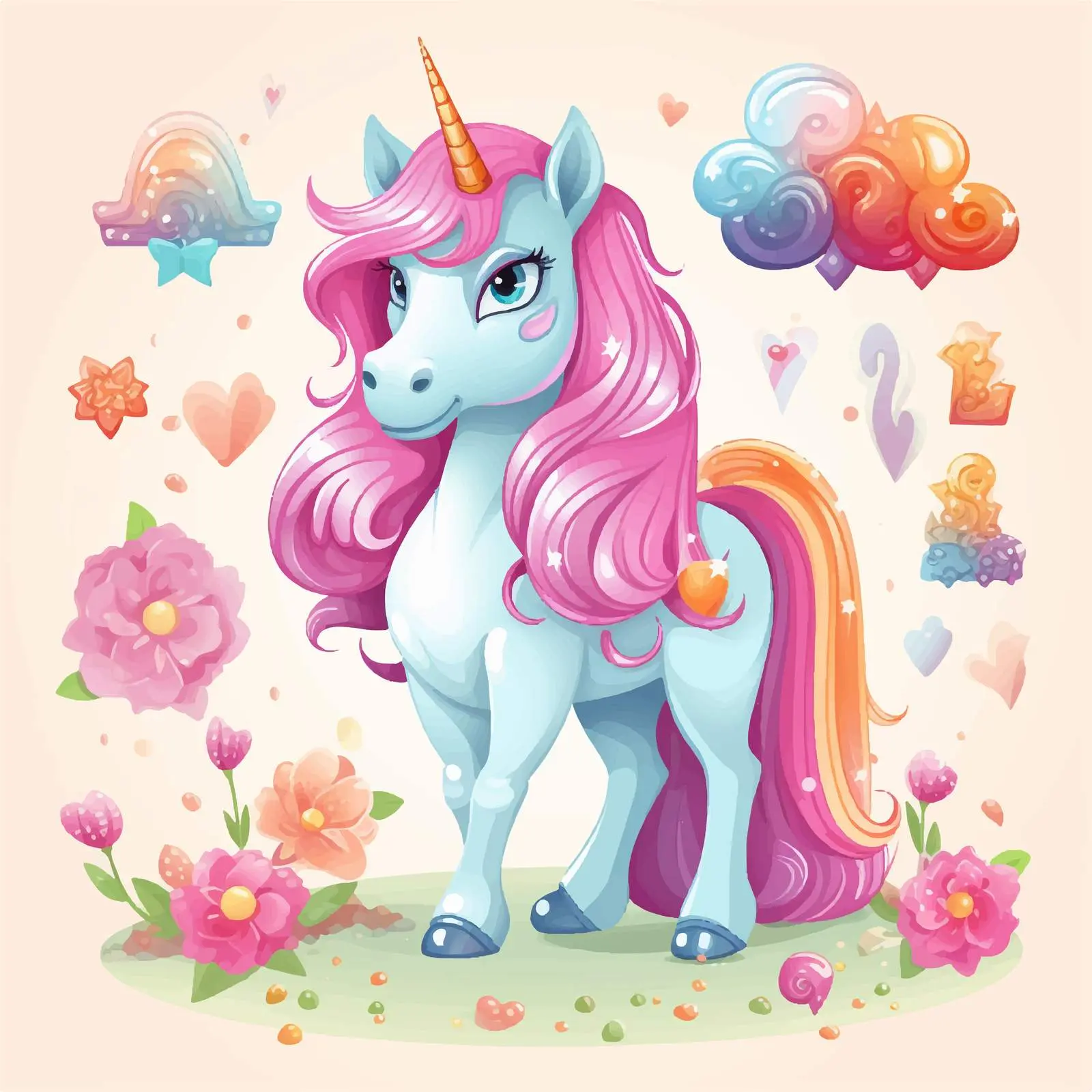 Cute Unicorn Cartoon Character with Fantasy Elements — free download from Dotvec