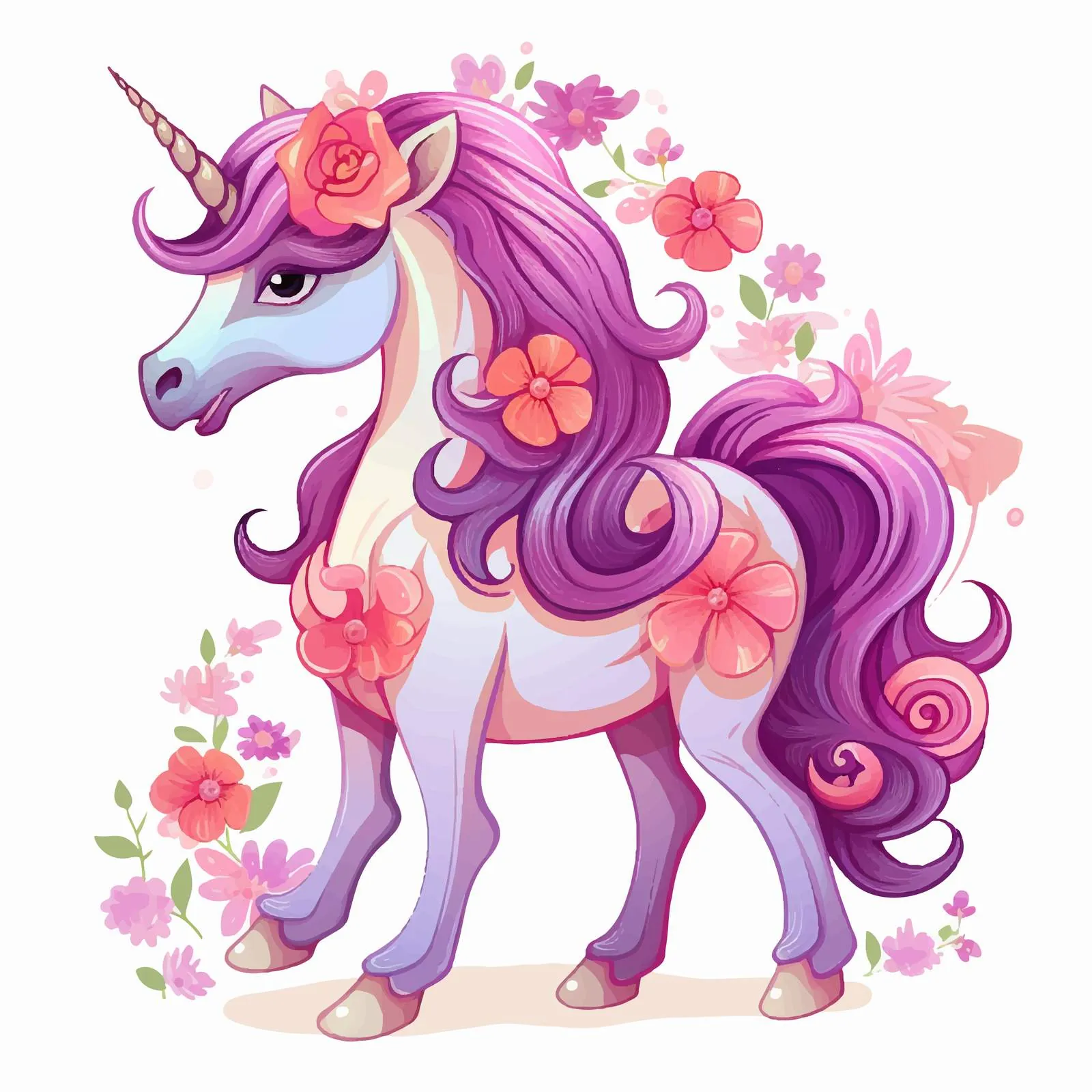 Full-Length Cute Unicorn with Floral Garland – free unicorn lover image from Dotvec