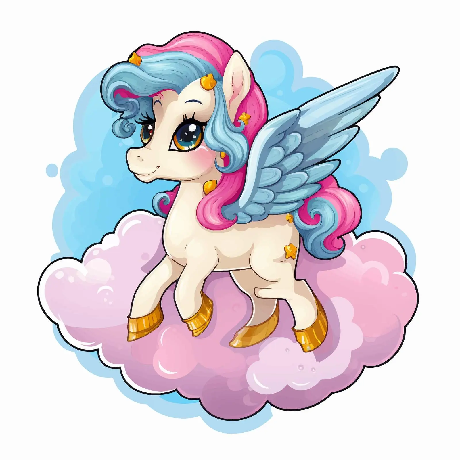 Cute Unicorn and Pegasus Cloud Stickers — free download from Dotvec