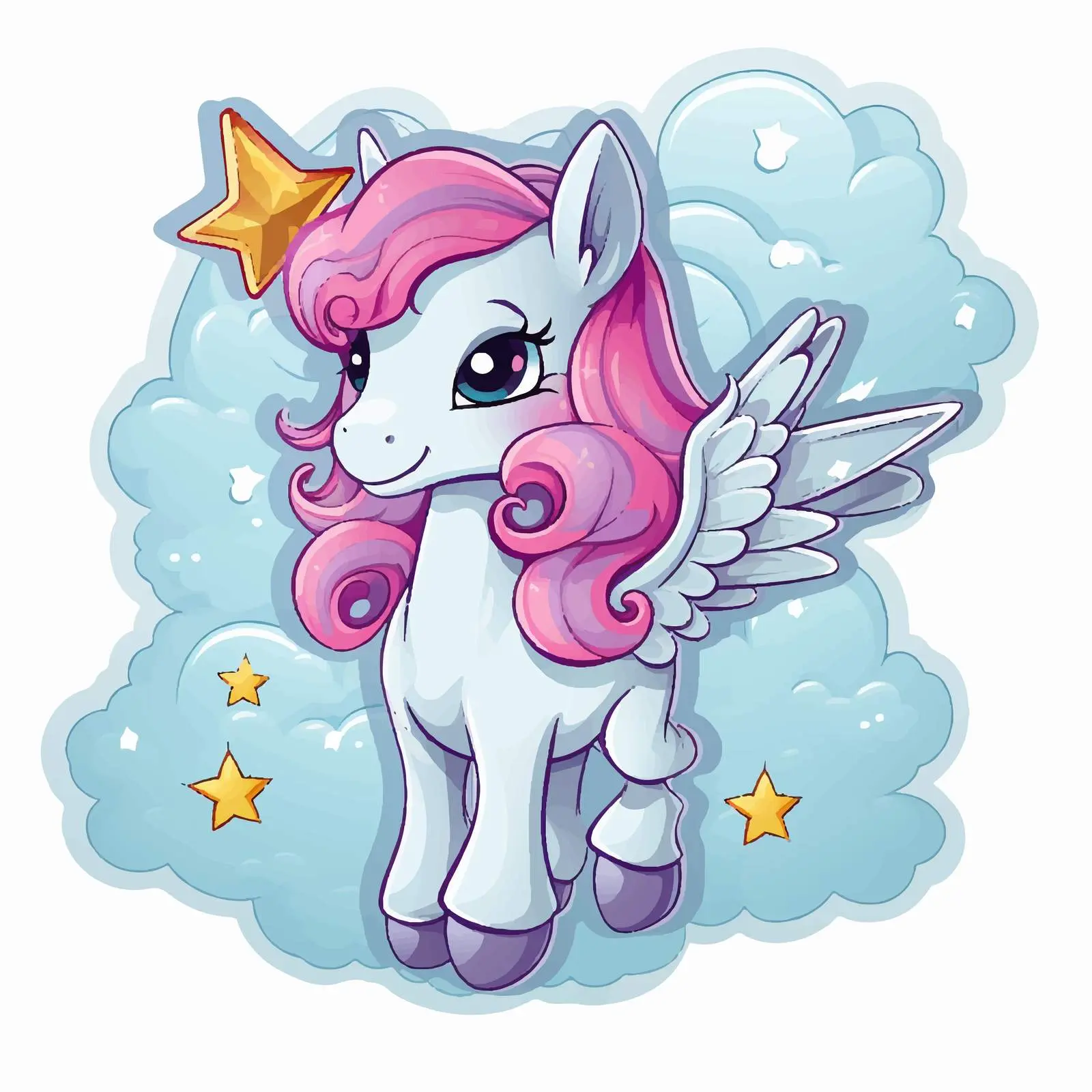 Cute Unicorn and Pegasus Cloud Stickers — free download from Dotvec