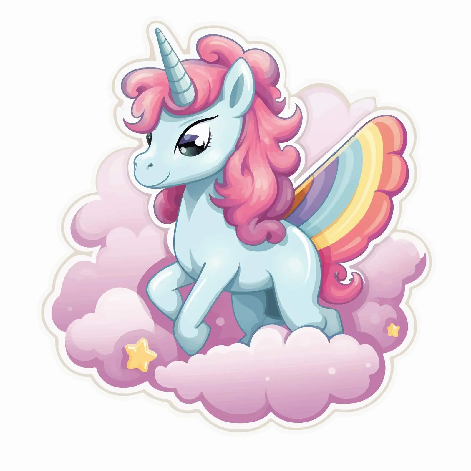 Cute Unicorn and Pegasus Stickers on Cloud — free download from Dotvec