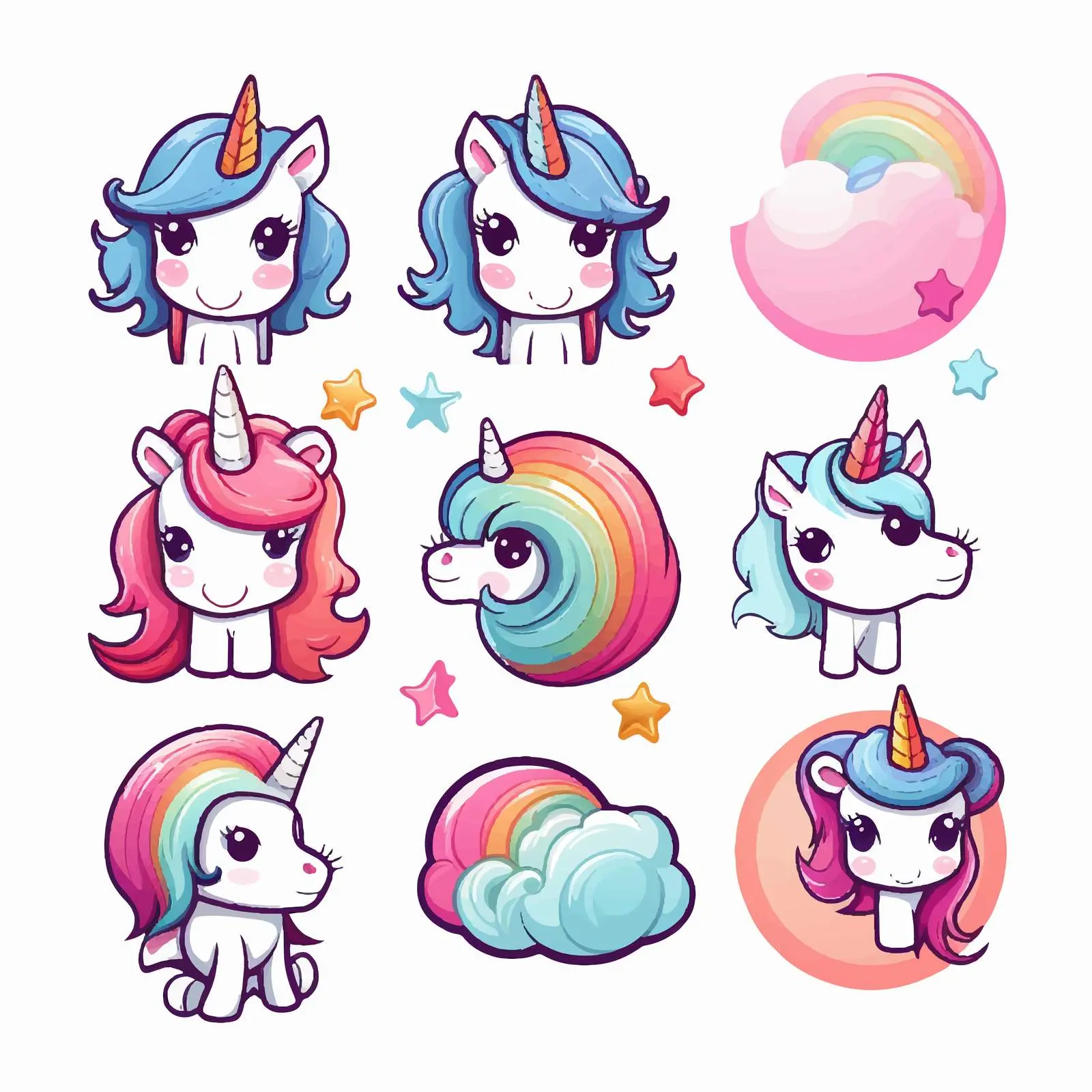 Cute Unicorn Cartoon Vector Icons Set – free unicorns image from Dotvec